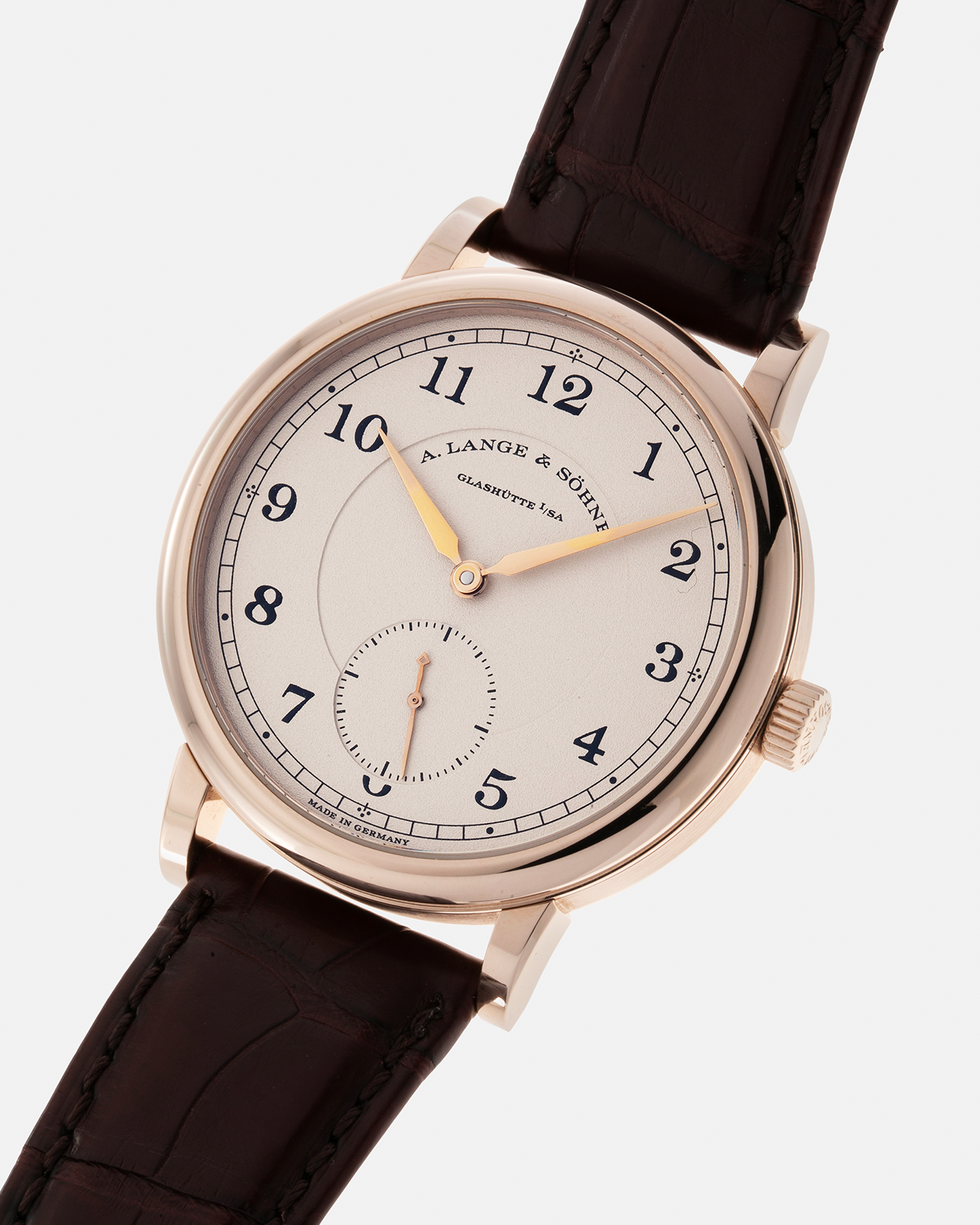 Brand: A. Lange & Söhne Year: 2015 Model: 1815 200th Anniversary F. A. Lange, Limited Edition of 200 pieces Ref Number: 236.050 Material: Honey Gold Movement: A. Lange & Söhne Cal. L051.1, Manual-Winding Case Diameter: 40mm Strap: A. Lange & Söhne Brown Alligator with Signed Honey Gold Tang Buckle