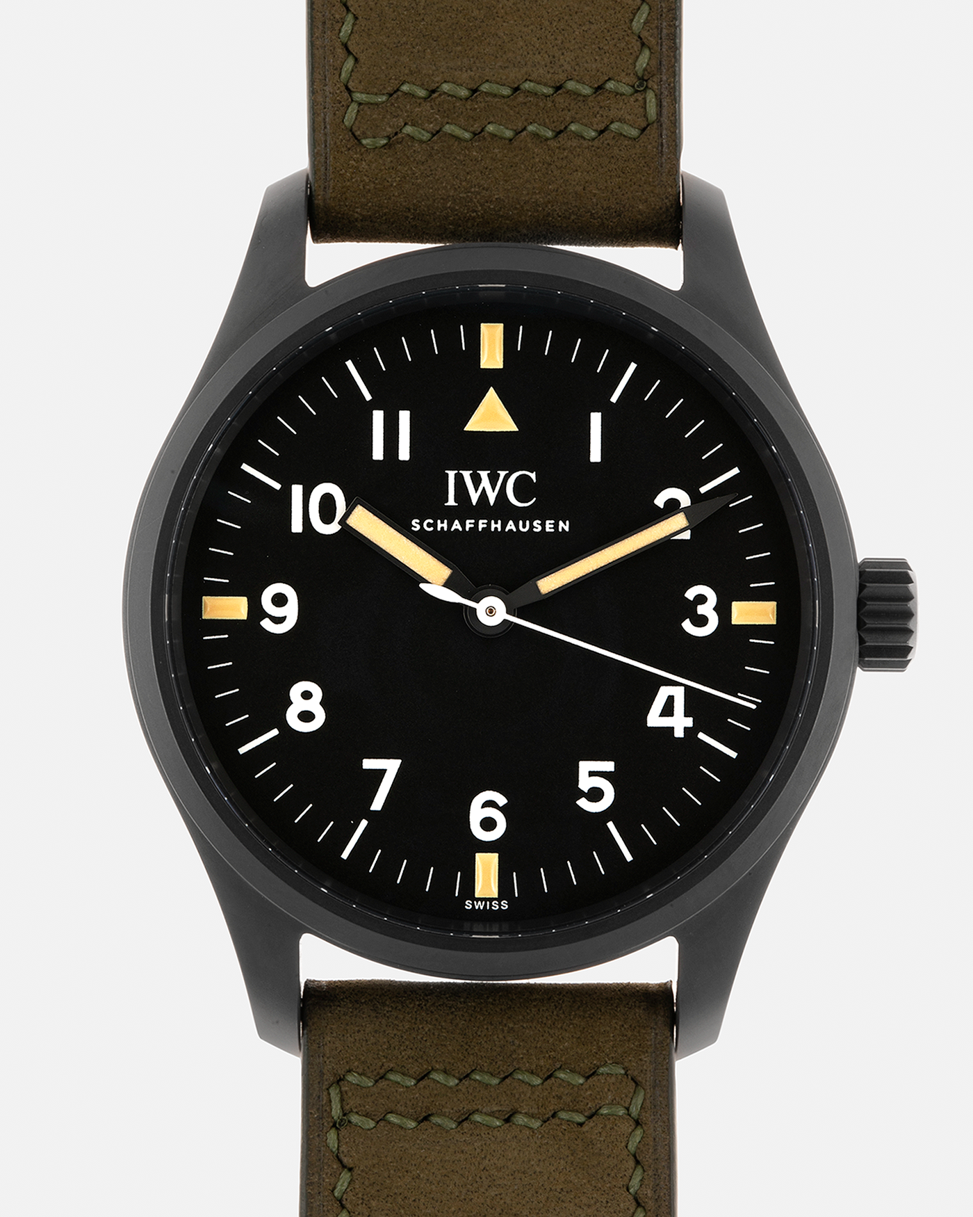 Brand: IWC Year: 2019 Model: Mark XVIII ‘Hodinkee’, Limited to 500 pieces Reference Number: IW324801 Material: Ceratanium Movement: IWC Cal. 35100, Self-Winding Case Dimensions: 39mm x 10.6mm Lug Width: 20mm Strap: IWC Olive Green Calf Leather Strap with Signed Ceratanium Tang Buckle, with extra IWC Embossed Olive Green Calfskin Strap