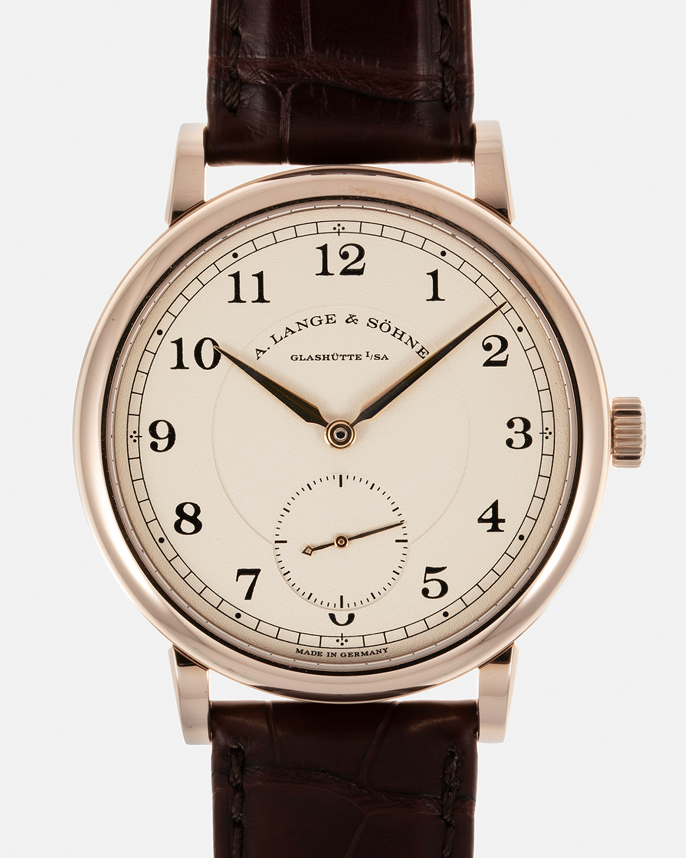 Brand: A. Lange & Söhne Year: 2015 Model: 1815 200th Anniversary F. A. Lange, Limited Edition of 200 pieces Ref Number: 236.050 Material: Honey Gold Movement: A. Lange & Söhne Cal. L051.1, Manual-Winding Case Diameter: 40mm Strap: A. Lange & Söhne Brown Alligator with Signed Honey Gold Tang Buckle