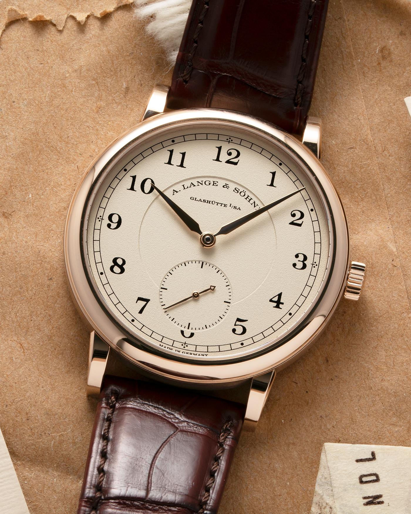 Brand: A. Lange & Söhne Year: 2015 Model: 1815 200th Anniversary F. A. Lange, Limited Edition of 200 pieces Ref Number: 236.050 Material: Honey Gold Movement: A. Lange & Söhne Cal. L051.1, Manual-Winding Case Diameter: 40mm Strap: A. Lange & Söhne Brown Alligator with Signed Honey Gold Tang Buckle