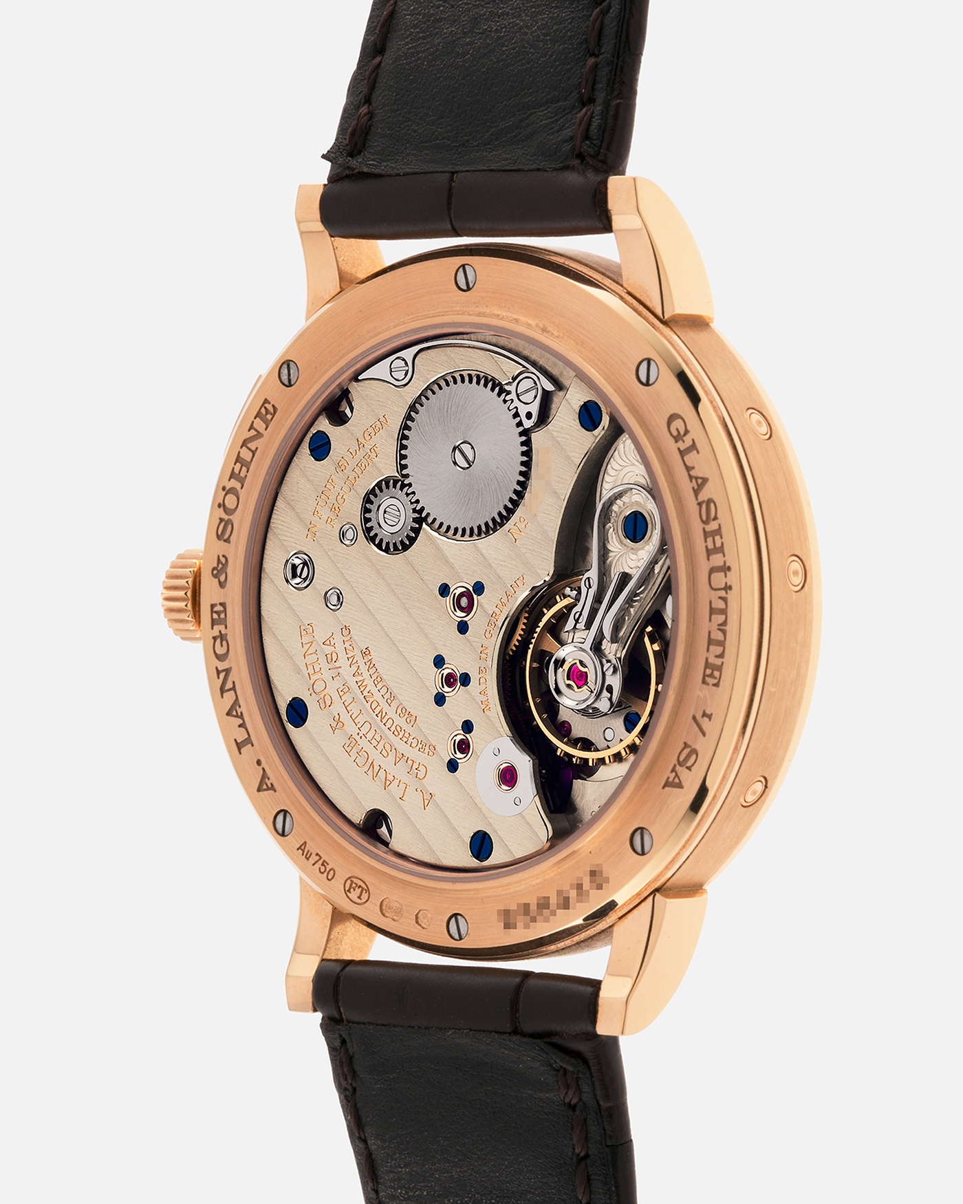 Brand: A. Lange & Söhne
Year: 2018
Model: 1815 Annual Calendar
Material: 18k Rose Gold
Movement: Manual Winding L051.3
Case Diameter: 40mm
Bracelet/Strap: A. Lange & Söhne Dark Brown Alligator Strap with signed 18k Rose Gold Tang Buckle
