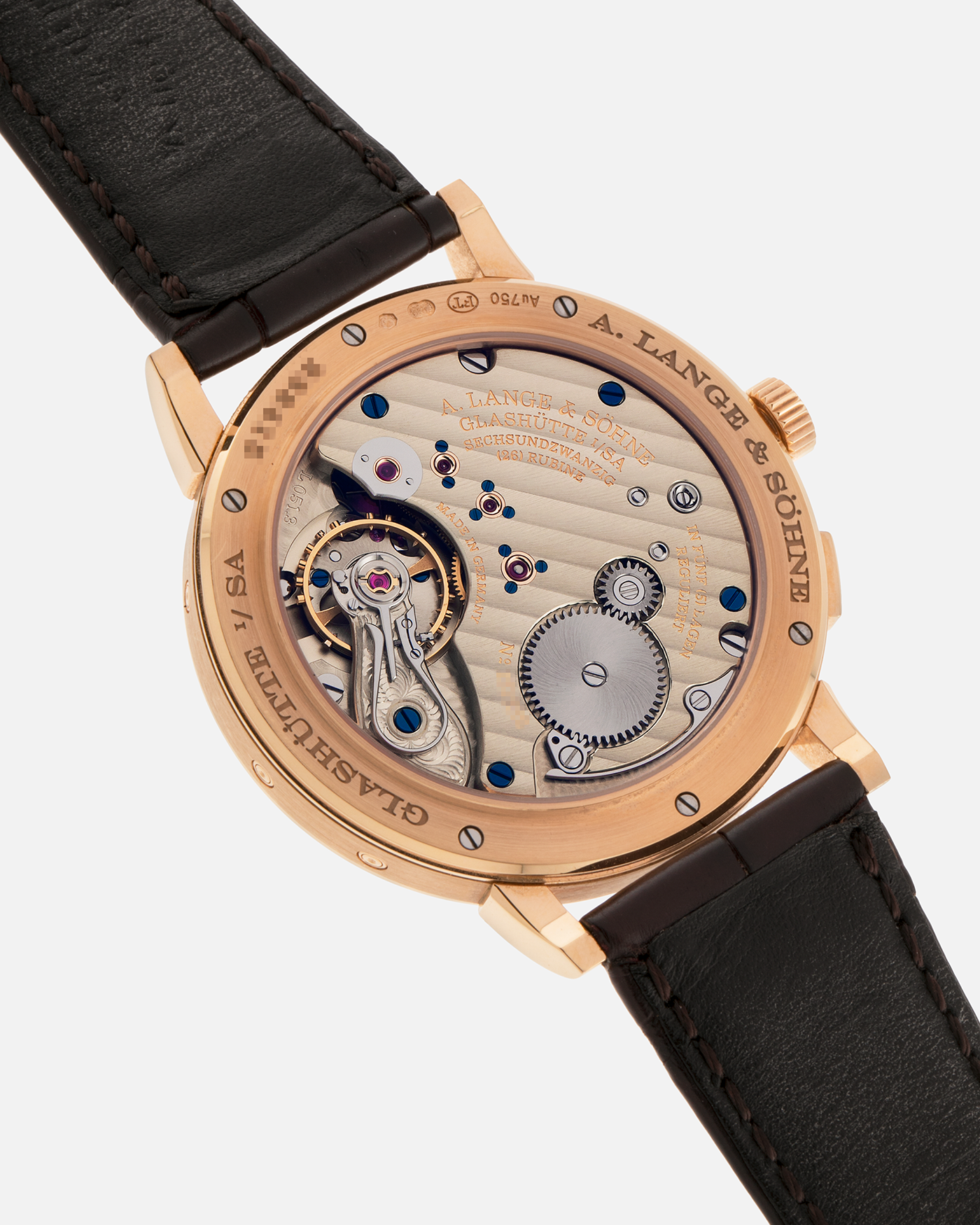 Brand: A. Lange & Söhne
Year: 2018
Model: 1815 Annual Calendar
Material: 18k Rose Gold
Movement: Manual Winding L051.3
Case Diameter: 40mm
Bracelet/Strap: A. Lange & Söhne Dark Brown Alligator Strap with signed 18k Rose Gold Tang Buckle