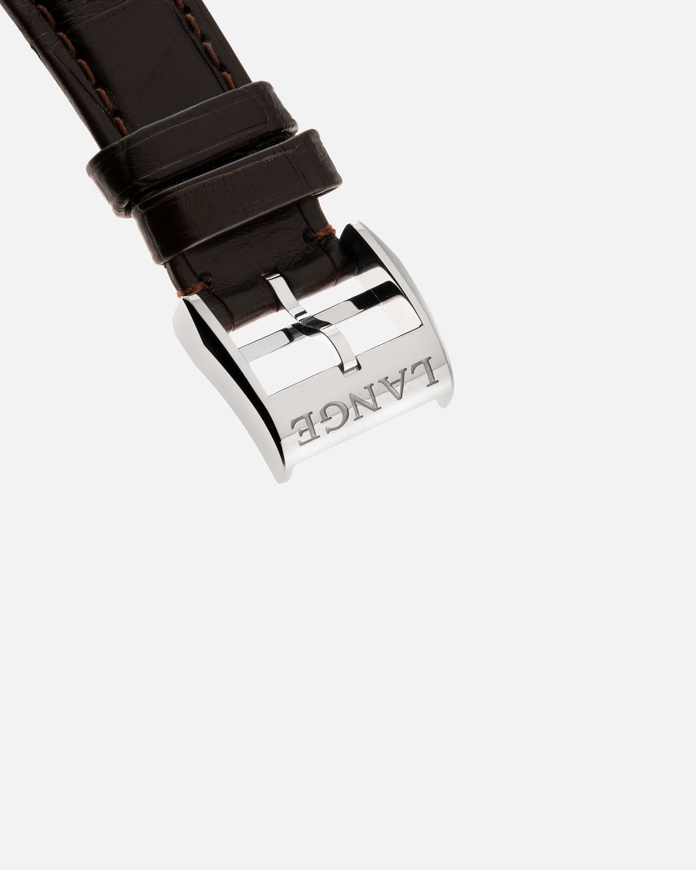 Brand: A. Lange & Söhne Year: 2022 Model: 1815 Chronograph Reference: 414.028 Material: 18-carat White Gold Movement: Cal. L951.5, Manual-Winding Case Diameter: 39.5mm Bracelet/Strap: A. Lange & Söhne Dark Brown Alligator Strap with signed 18-carat White Gold Tang Buckle