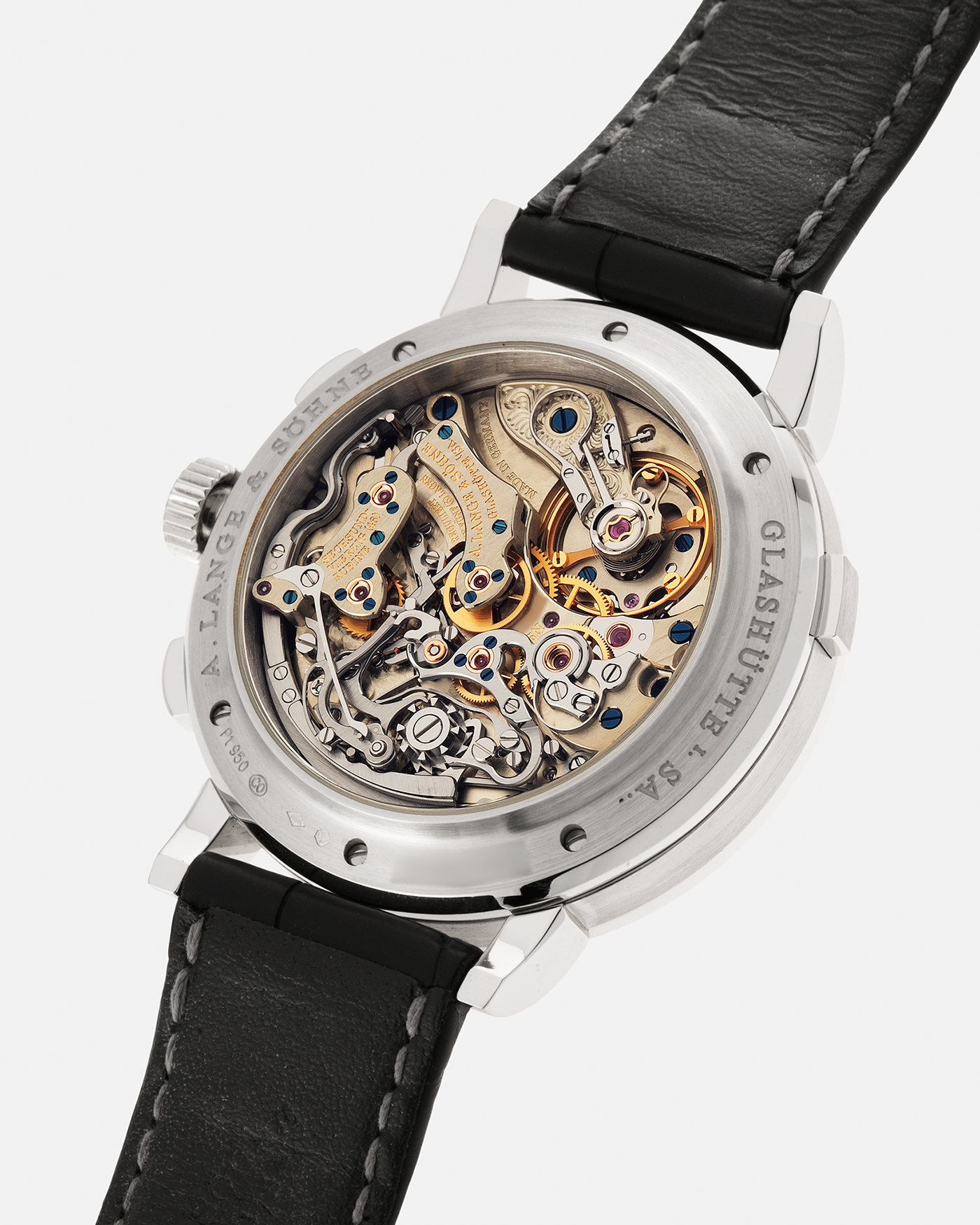 Brand: A. Lange & Söhne Year: 2020 Model: Datograph Up/Down Reference Number: 405.035 Material: Platinum 950 Movement: A. Lange & Söhne Cal. L951.6, Manual-Winding Case Dimensions: 41mm x 13.1mm Lug Width: 20mm Strap: A. Lange & Söhne Black Alligator Strap with Signed Platinum 950 Tang Buckle