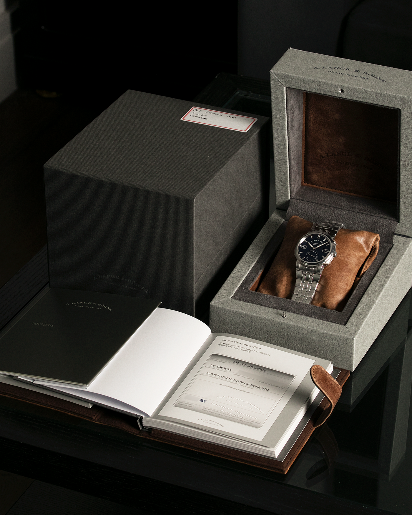 Brand: A. Lange & Söhne Year: 2022 Model: Datomatic Odysseus Ref Number: 363.179 Material: Stainless Steel Movement: Cal. L155.1, Self-Winding Case Diameter: 40.5mm Bracelet: A. Lange & Söhne Integrated Stainless Steel Bracelet with Signed Clasp