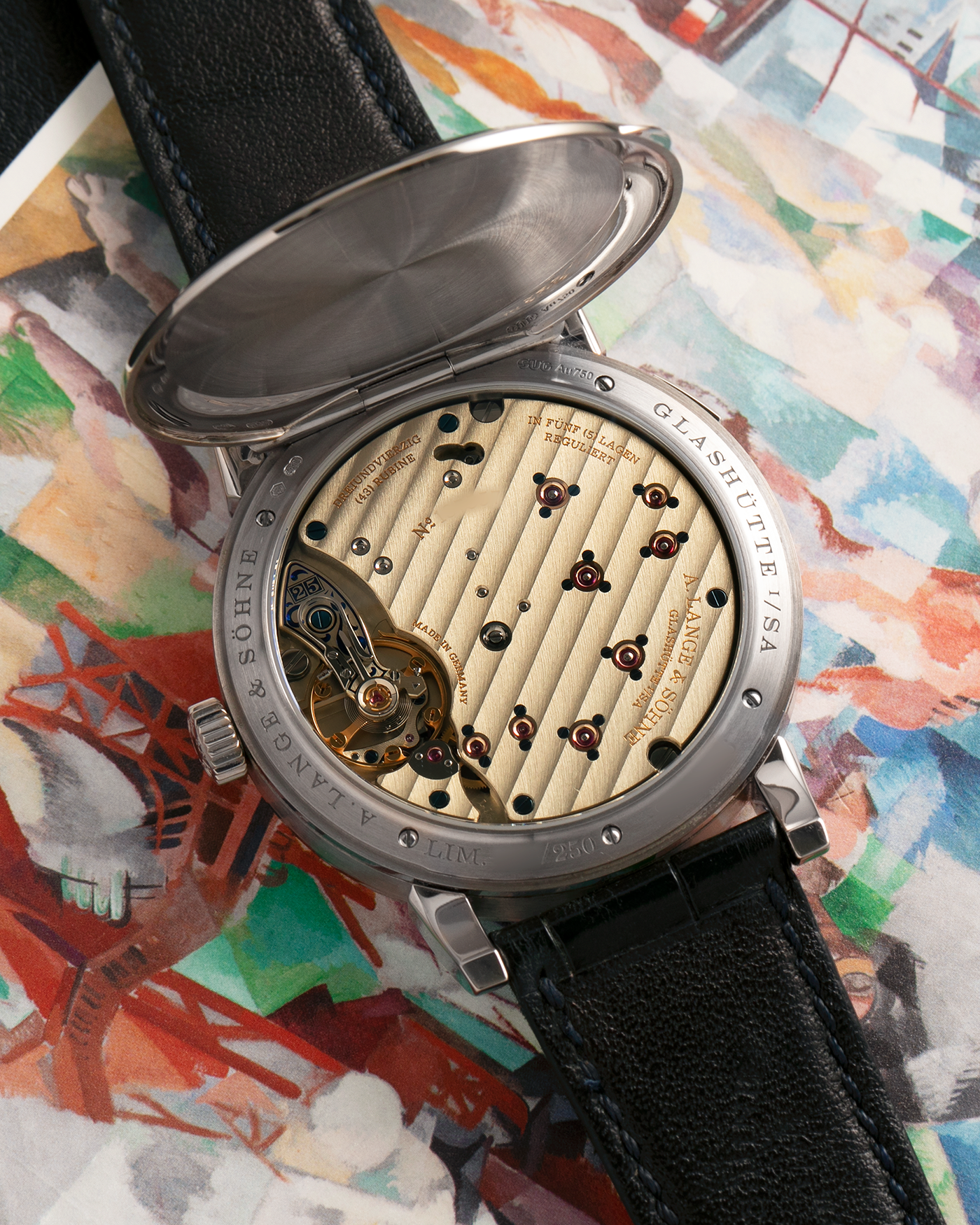 Brand: A. Lange & Söhne
Year: 2019
Model: Lange 1 Edition 25th Anniversary
Reference Number: 191.066
Material: 18-carat White Gold
Movement: A. Lange & Söhne Cal. L121.1, Manual-Winding
Case Dimensions: 38.5mm x 10.7mm (Lug-to-Lug 47.5mm)
Lug Width: 20mm
Strap: A. Lange & Söhne Black Alligator Leather Strap with Signed 18-carat White Gold Tang Buckle