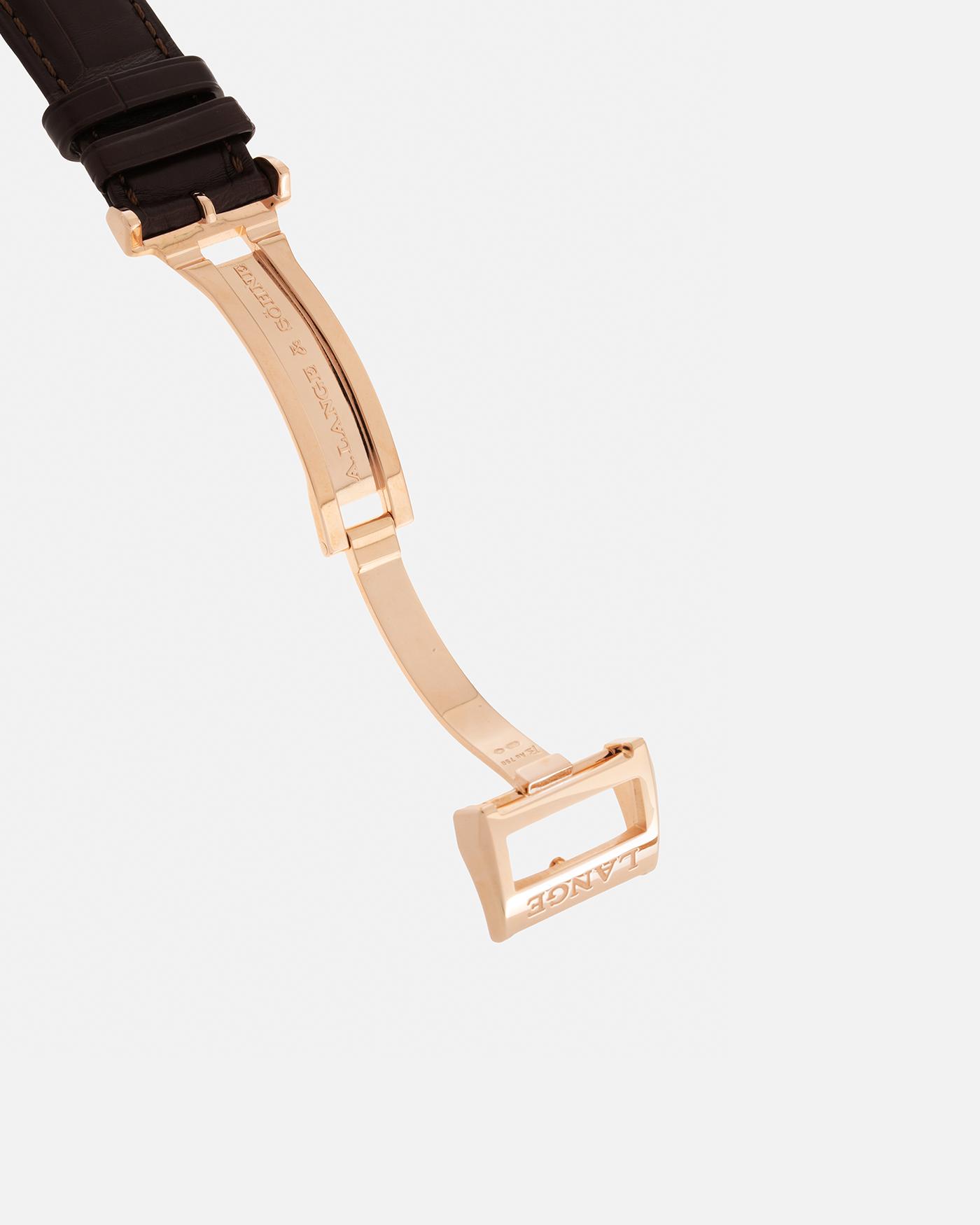 Brand: A. Lange & Söhne Year: 2022 Model: Lange 1 Perpetual Calendar Reference Number: 345.033 E Material: 18-carat Rose Gold Case Movement: A. Lange & Söhne Cal. L021.3, Self-Winding Case Dimensions: 41.9mm x 12.1mm Lug Width: 22mm Strap: A. Lange & Söhne Dark Brown Alligator Strap with 18-carat Rose Gold Tang Buckle, and additional Generic Grey Nubuck Stitched Leather Strap