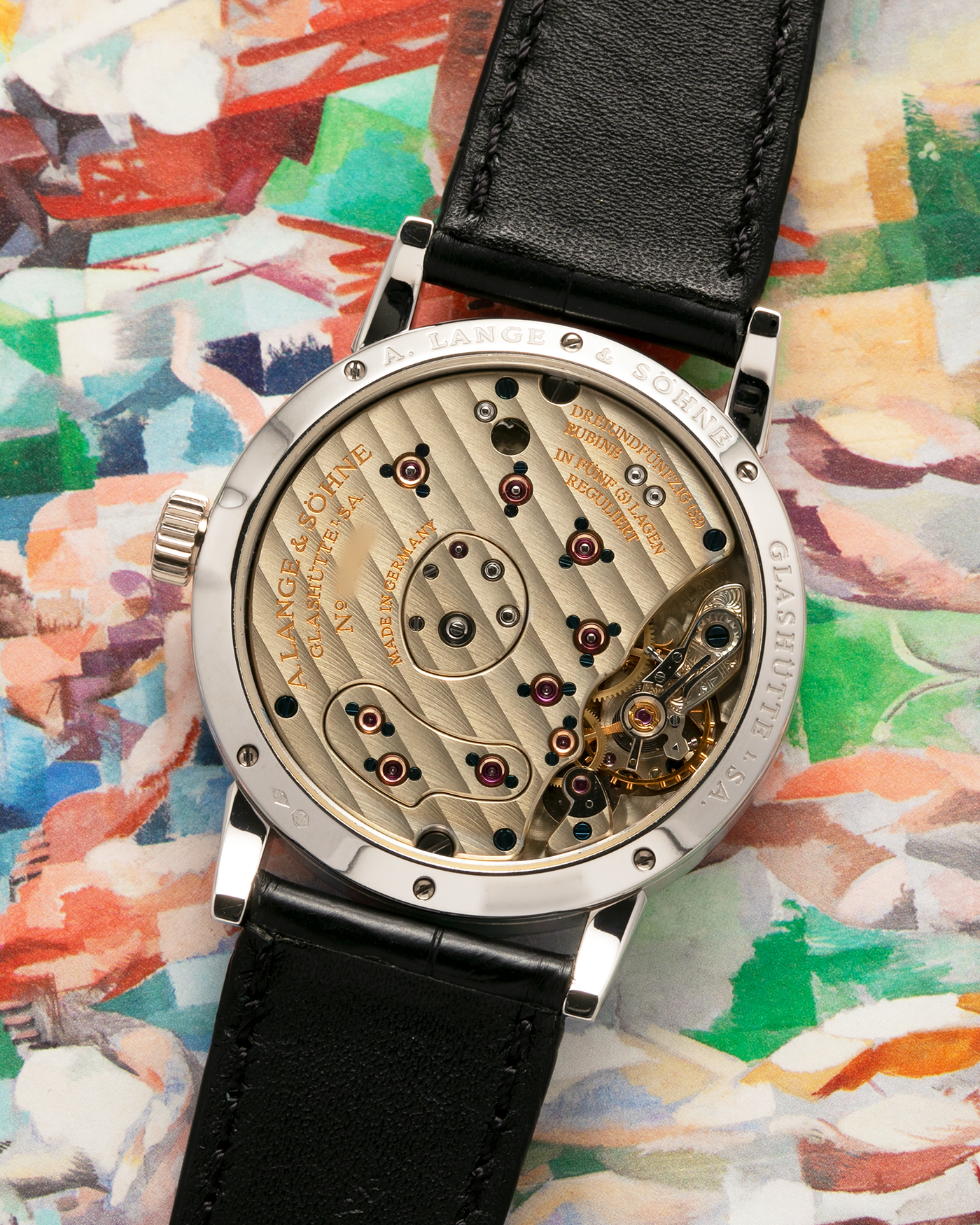 Brand: A. Lange & Söhne
Year: 2005
Model: Little Lange 1 ‘Darth’
Reference: 111.035
Material: Platinum 950
Movement: A. Lange & Söhne Cal. L901.0, Manual Winding
Case Dimensions: 36mm x 10mm (Lug-to-Lug 43mm)
Lug Width: 19mm
Strap: A. Lange & Söhne Black Alligator Leather Strap with Signed Platinum 950 Tang Buckle