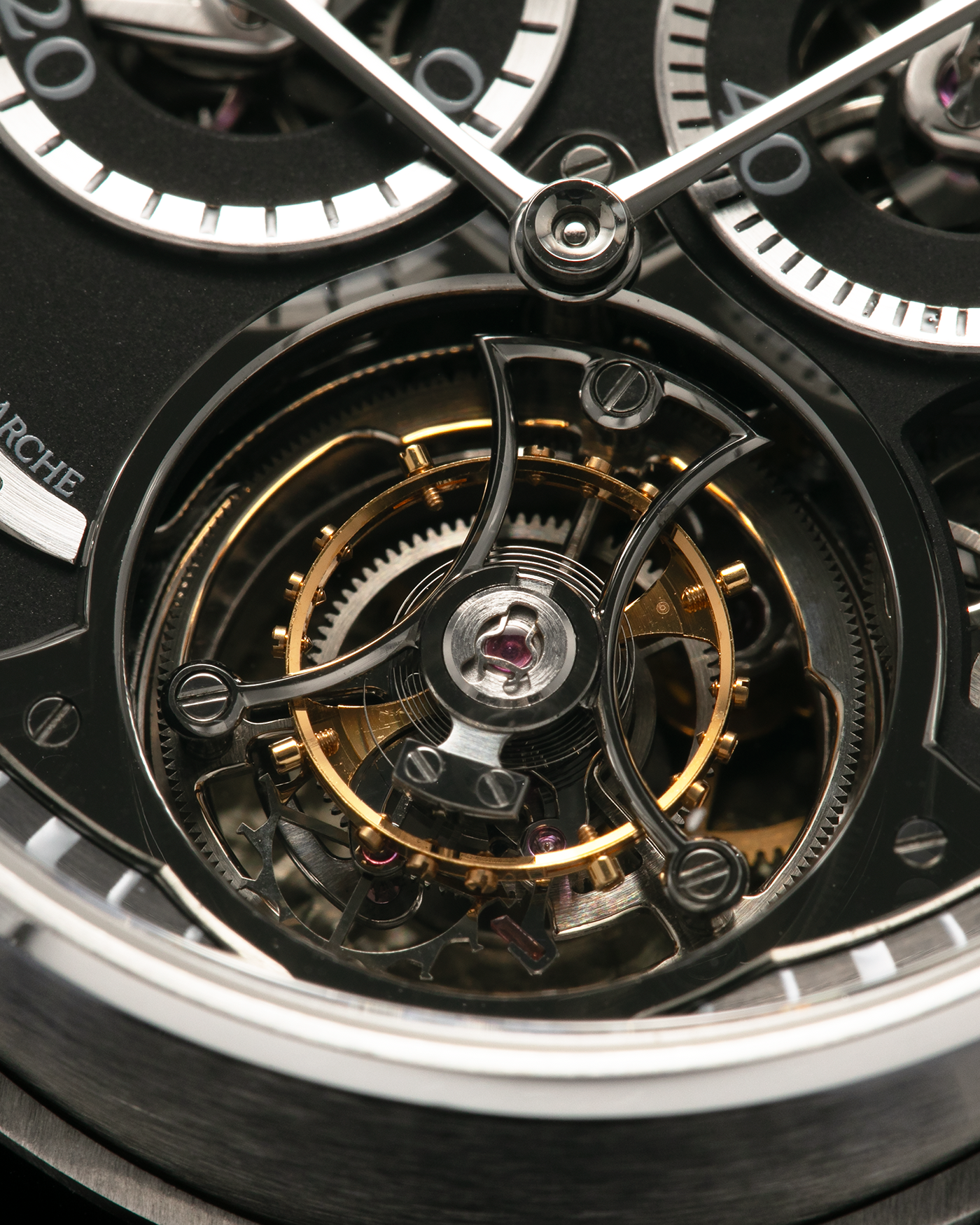 Brand: Akrivia Year: 2016 Model: Tourbillon Chronographe Monopoussoir AK-01 Material: Titanium Movement: Akrivia Cal. AK-01, Manual-Winding Case Dimensions: 42.5mm x 12.9mm (Lug-to-Lug 50mm) Lug Width: 21mm Strap: Akrivia Black Textured Calf Leather Strap with Signed Titanium Tang Buckle
