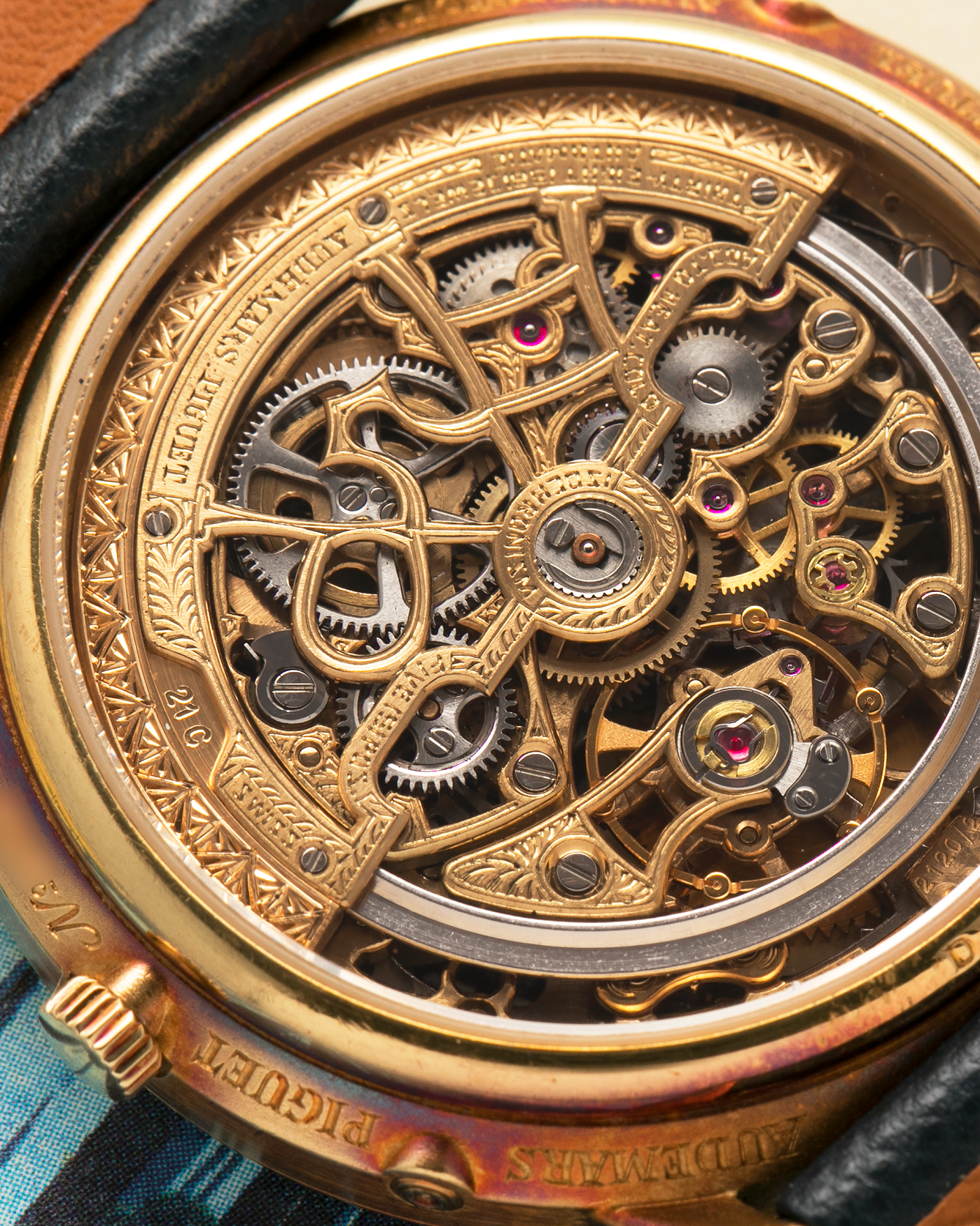 Brand: Audemars Piguet Year: 1980’s Model: Quantieme Perpetual Calendar Openworked Reference Number: 25668BA Material: 18-carat Yellow Gold Movement: Audemars Piguet Cal. 2120/2800, Self-Winding Case Dimensions: 36mm x 8mm (Lug-to-Lug 37mm) Lug Width: 20mm Strap: Molequin Dark Navy Textured Calf Leather Strap with Signed 18-carat Yellow Gold Tang Buckle