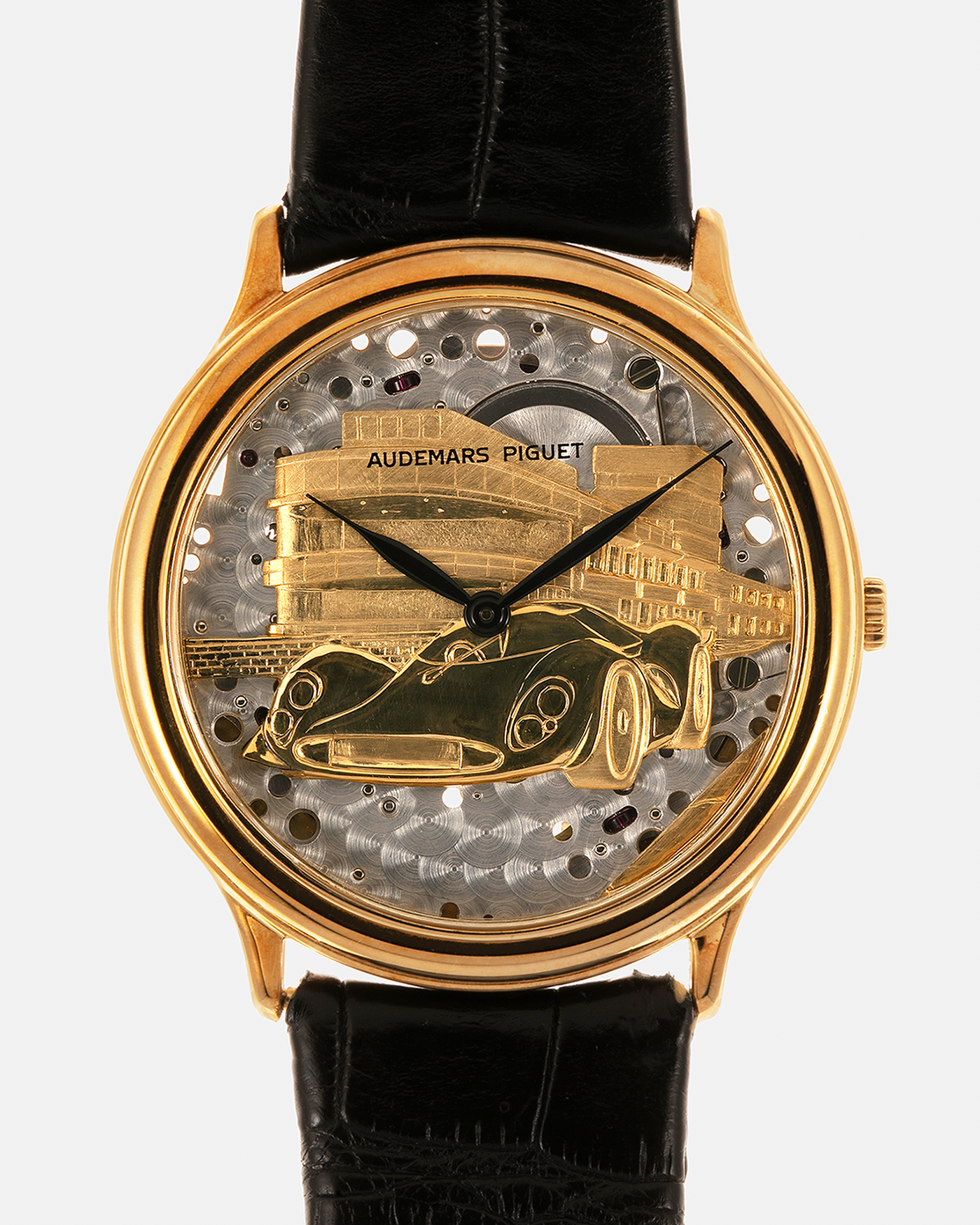 Brand: Audemars Piguet
Year: Early 1990’s
Model: 14677BA
Material: 18-carat Yellow Gold
Movement: Audemars Piguet Cal. 2120, Self-Winding
Case Diameter: 34mm x 7mm (Lug-to-Lug 37mm)
Lug Width: 18mm
Strap: Audemars Piguet Black Alligator Leather Strap with Signed 18-carat Yellow Gold Tang Buckle