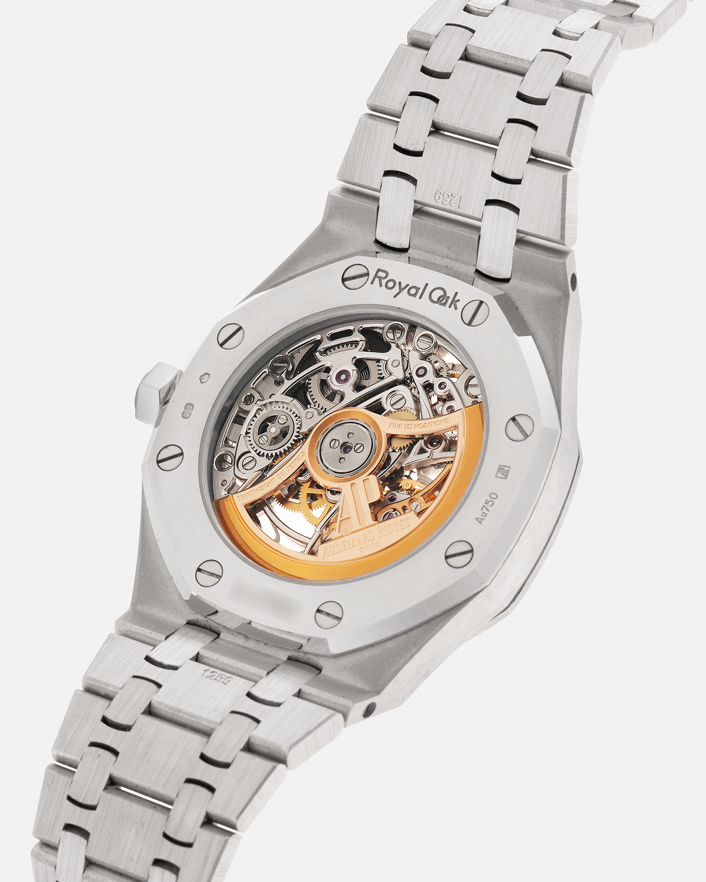 Brand: Audemars Piguet
Year: 2019
Model: Royal Oak
Reference Number: 15468BC
Material: 18-carat White Gold, Multi-Colored Baguette-Cut Sapphires
Movement: Audemars Piguet Cal. 3132, Self-Winding
Case Dimensions: 37mm x 10mm (46.2mm Lug-to-Lug)
Bracelet: Audemars Piguet Integrated 18-carat White Gold Bracelet with Frosted Finish and signed ‘AP’ Folding Clasp
