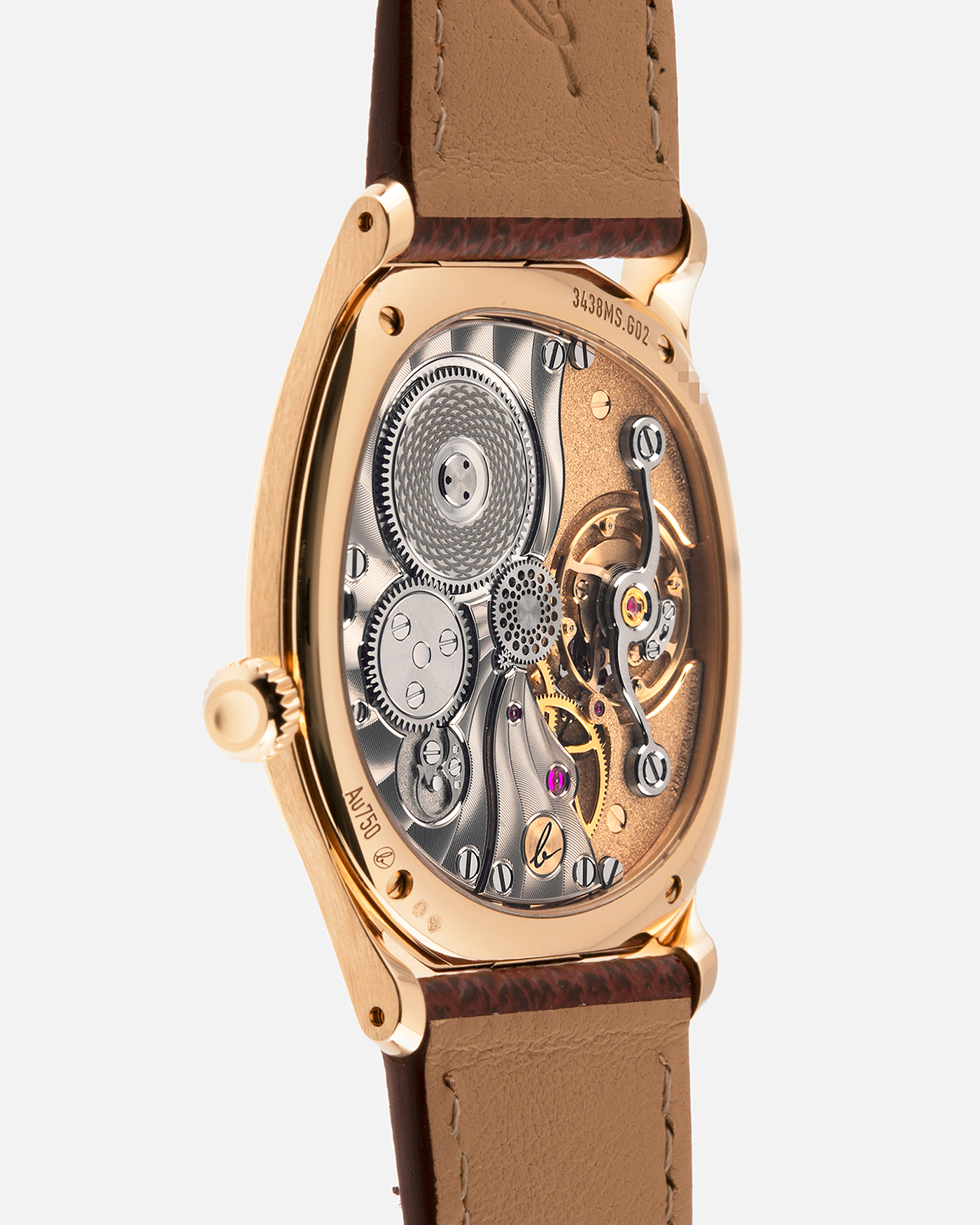 Brand: Berneron
Year: 2026
Model: Mirage 38 Sienna
Reference Number: 3438MS.G02
Material: Rose Gold
Movement: In-House, Manually-Wound Cal. 233
Case Dimensions: 38mm X 34mm (7mm Thickness)
Lug Width: 20mm
Strap: Berneron Red Brown Barenia Leather Strap and Berneron 18k Rose Gold Tang Buckle
