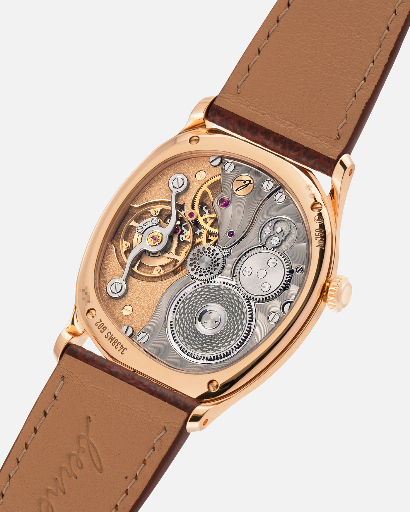 Brand: Berneron
Year: 2026
Model: Mirage 38 Sienna
Reference Number: 3438MS.G02
Material: Rose Gold
Movement: In-House, Manually-Wound Cal. 233
Case Dimensions: 38mm X 34mm (7mm Thickness)
Lug Width: 20mm
Strap: Berneron Red Brown Barenia Leather Strap and Berneron 18k Rose Gold Tang Buckle