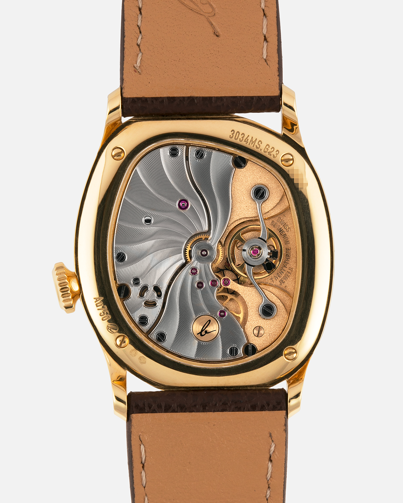 Brand: Berneron
Year: 2025
Model: Mirage 34 Tiger Eye
Reference Number: 3034MS.G23
Material: 18k Yellow Gold
Movement: In-House, Manually-Wound Cal. 215
Case Dimensions: 34mm X 30mm (7mm Thickness)
Strap: Berneron Red Brown Barenia Leather Strap and Berneron 18k Yellow Gold Tang Buckle