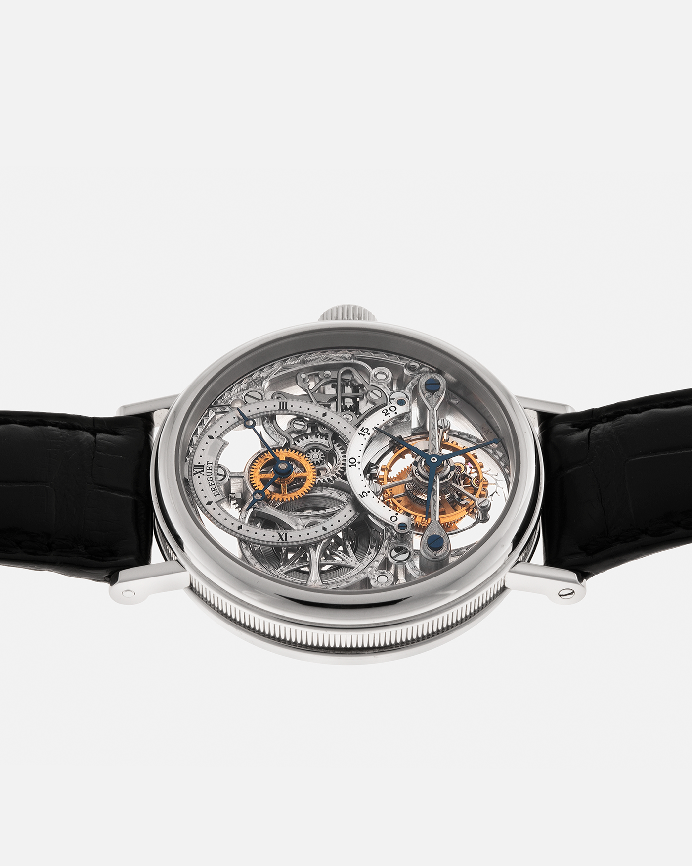 Brand: Breguet
Year: 2000s
Model: Classique Tourbillon ‘Squelette’
Reference Number: 3355PT/00/986
Case Material: Platinum 950
Movement: Breguet Cal. 558 SQ1, Manual-Winding
Case Dimensions: 36mm x 9mm (Lug-to-Lug 43mm)
Lug Width: 18mm
Strap: Breguet Black Alligator Leather Strap with Signed Platinum 950 Deployant Clasp