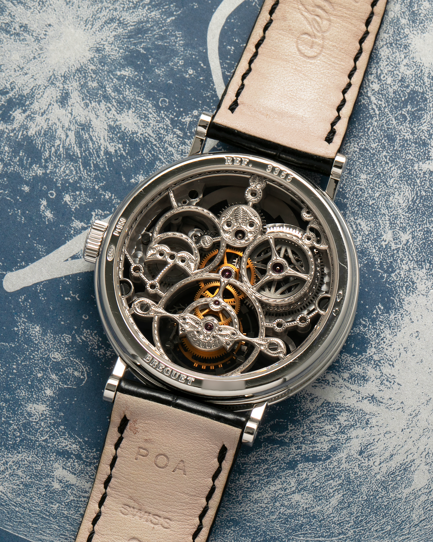 Brand: Breguet
Year: 2000s
Model: Classique Tourbillon ‘Squelette’
Reference Number: 3355PT/00/986
Case Material: Platinum 950
Movement: Breguet Cal. 558 SQ1, Manual-Winding
Case Dimensions: 36mm x 9mm (Lug-to-Lug 43mm)
Lug Width: 18mm
Strap: Breguet Black Alligator Leather Strap with Signed Platinum 950 Deployant Clasp