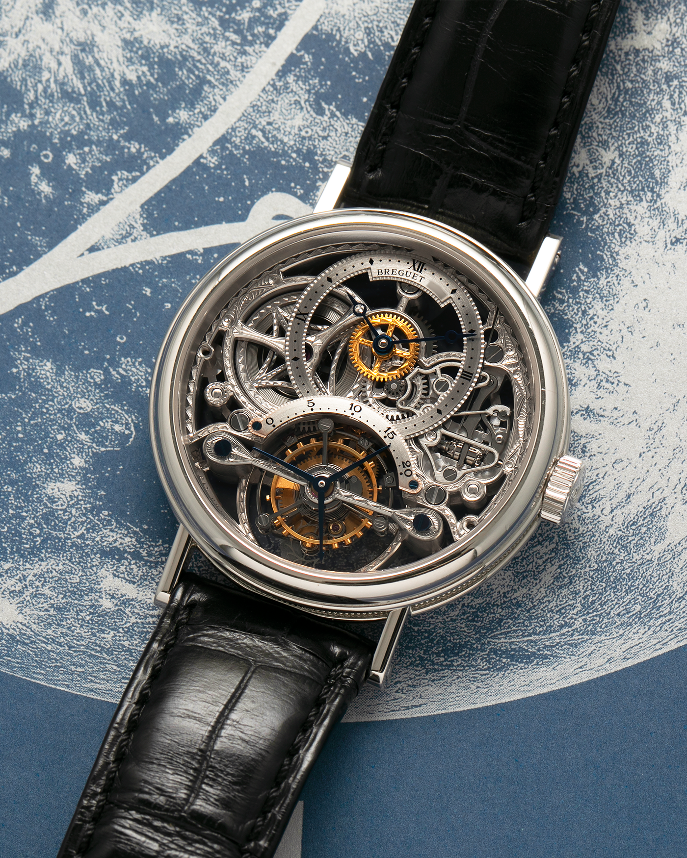 Brand: Breguet
Year: 2000s
Model: Classique Tourbillon ‘Squelette’
Reference Number: 3355PT/00/986
Case Material: Platinum 950
Movement: Breguet Cal. 558 SQ1, Manual-Winding
Case Dimensions: 36mm x 9mm (Lug-to-Lug 43mm)
Lug Width: 18mm
Strap: Breguet Black Alligator Leather Strap with Signed Platinum 950 Deployant Clasp