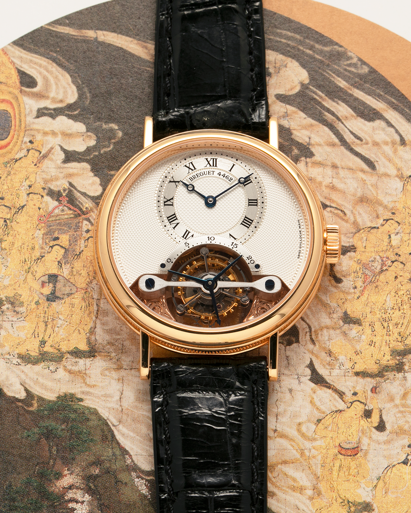 Brand: Breguet
Year: 2017
Model: Classique Tourbillon
Reference: 3357BR/12/986
Material: 18-carat Rose Gold
Movement: Breguet Cal. 558.1, Manual-Winding
Case Dimensions: 36mm x 9.5mm (Lug-to-Lug 43mm)
Lug Width: 18mm
Strap: Breguet Black Alligator Leather Strap with Signed 18-carat Rose Gold Deployant Clasp