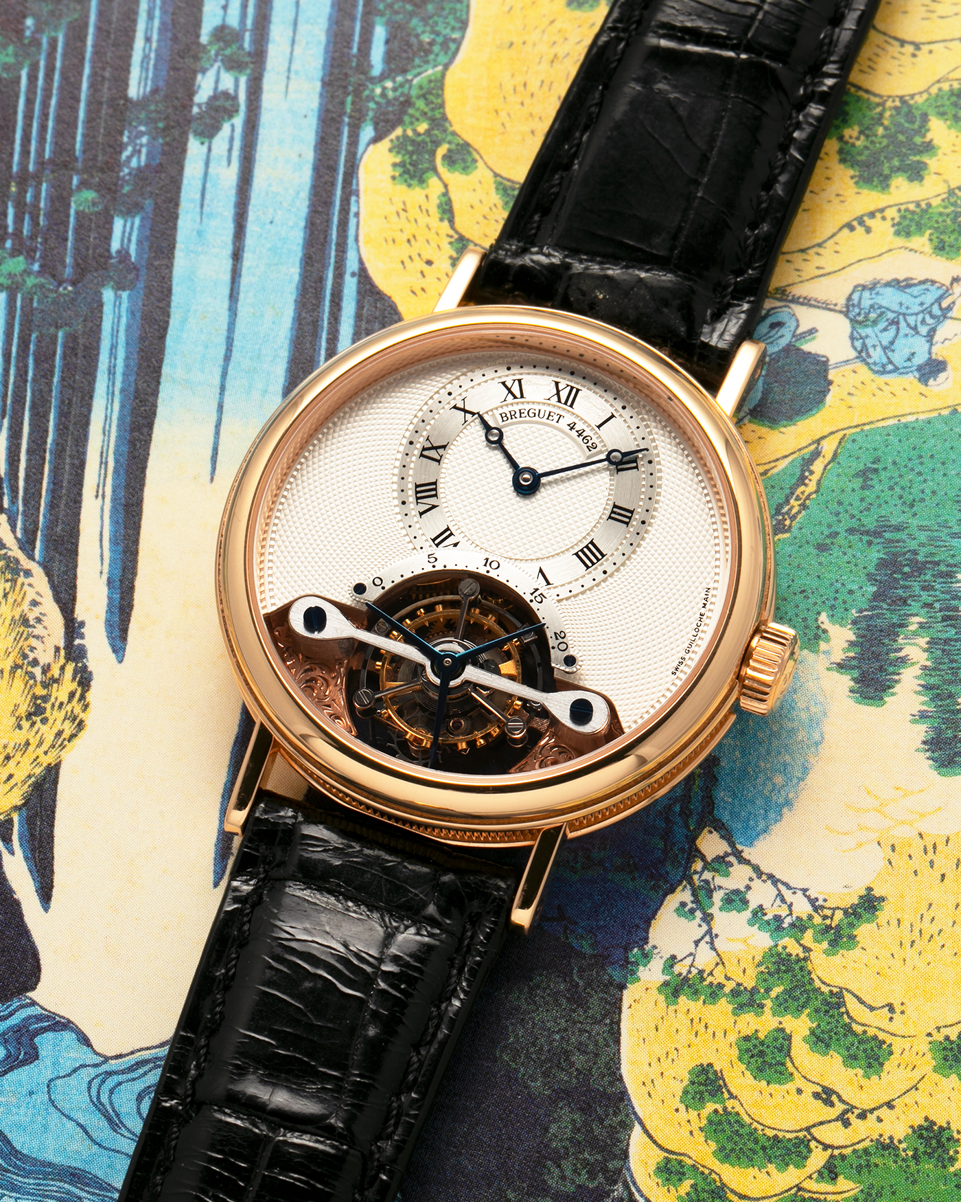 Brand: Breguet
Year: 2017
Model: Classique Tourbillon
Reference: 3357BR/12/986
Material: 18-carat Rose Gold
Movement: Breguet Cal. 558.1, Manual-Winding
Case Dimensions: 36mm x 9.5mm (Lug-to-Lug 43mm)
Lug Width: 18mm
Strap: Breguet Black Alligator Leather Strap with Signed 18-carat Rose Gold Deployant Clasp