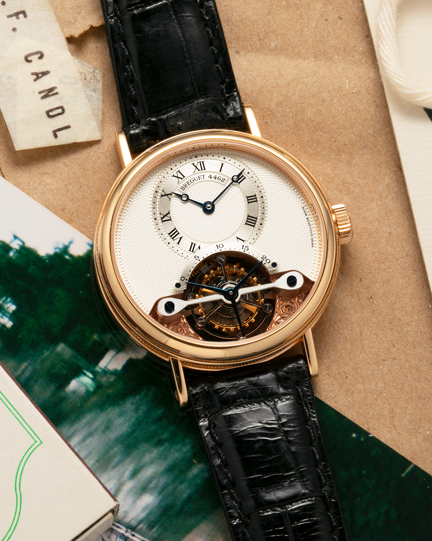 Brand: Breguet
Year: 2017
Model: Classique Tourbillon
Reference: 3357BR/12/986
Material: 18-carat Rose Gold
Movement: Breguet Cal. 558.1, Manual-Winding
Case Dimensions: 36mm x 9.5mm (Lug-to-Lug 43mm)
Lug Width: 18mm
Strap: Breguet Black Alligator Leather Strap with Signed 18-carat Rose Gold Deployant Clasp