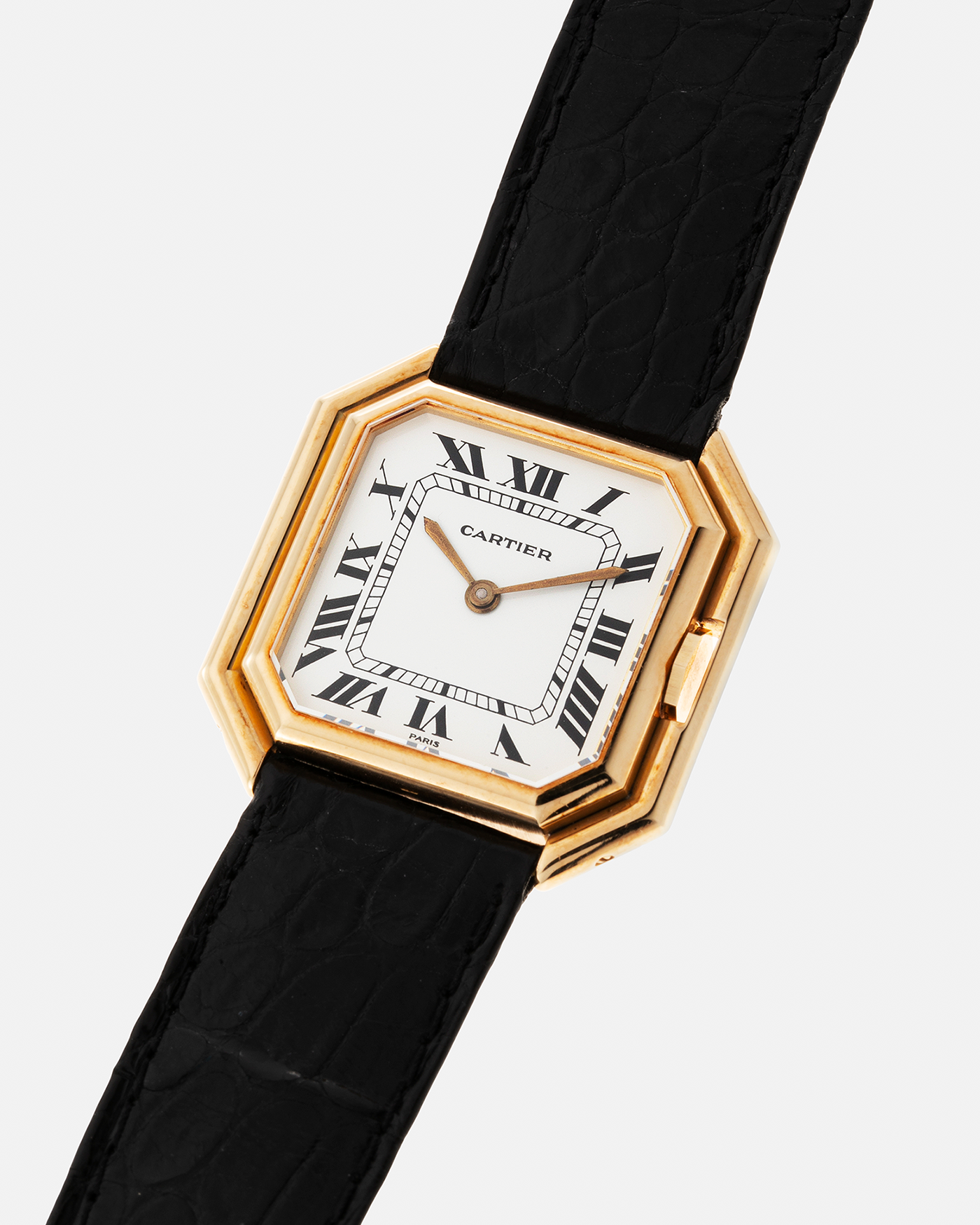 Brand: Cartier Year: 1970s Model: Ceinture ‘Jumbo’ Reference Number: AS03953 Material: 18-carat Yellow Gold Movement: Cartier Cal. 78.1. Manual-Winding Case Diameter: 31mm x 33mm Strap: Cartier Black Textured Leather Strap with Signed 18-carat Yellow Gold