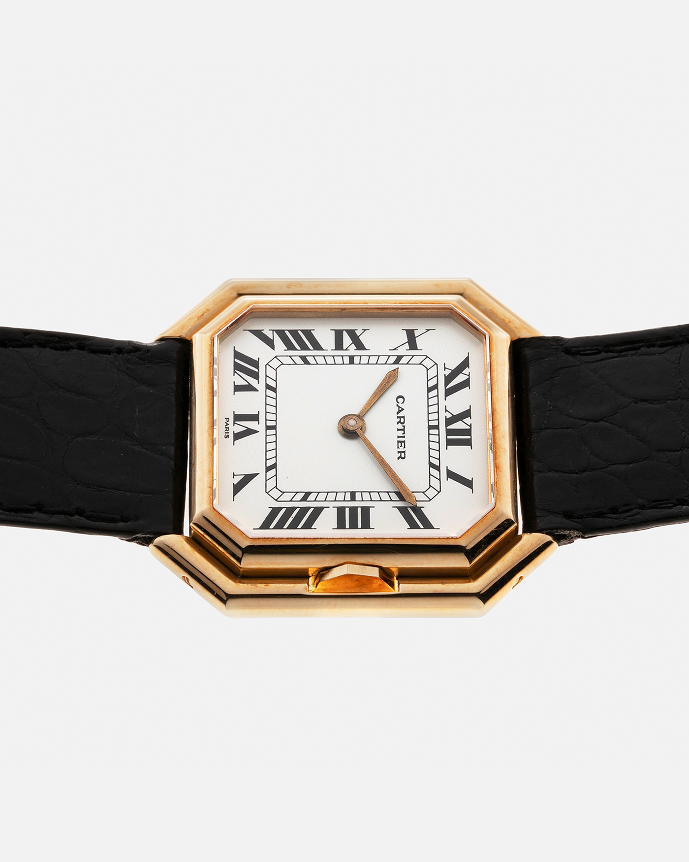 Brand: Cartier Year: 1970s Model: Ceinture ‘Jumbo’ Reference Number: AS03953 Material: 18-carat Yellow Gold Movement: Cartier Cal. 78.1. Manual-Winding Case Diameter: 31mm x 33mm Strap: Cartier Black Textured Leather Strap with Signed 18-carat Yellow Gold