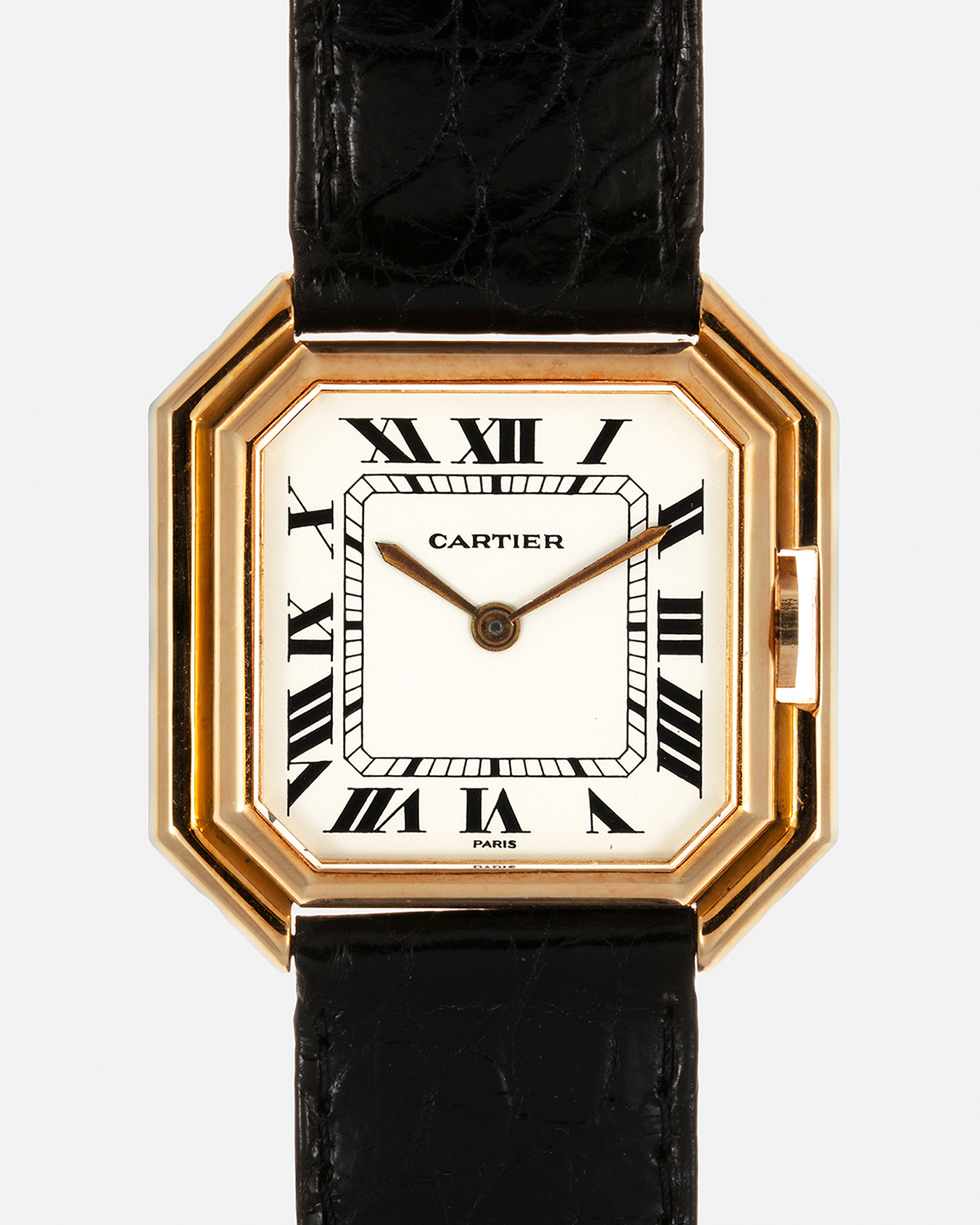 Brand: Cartier Year: 1970s Model: Ceinture ‘Jumbo’ Reference Number: AS03953 Material: 18-carat Yellow Gold Movement: Cartier Cal. 78.1. Manual-Winding Case Diameter: 31mm x 33mm Strap: Cartier Black Textured Leather Strap with Signed 18-carat Yellow Gold