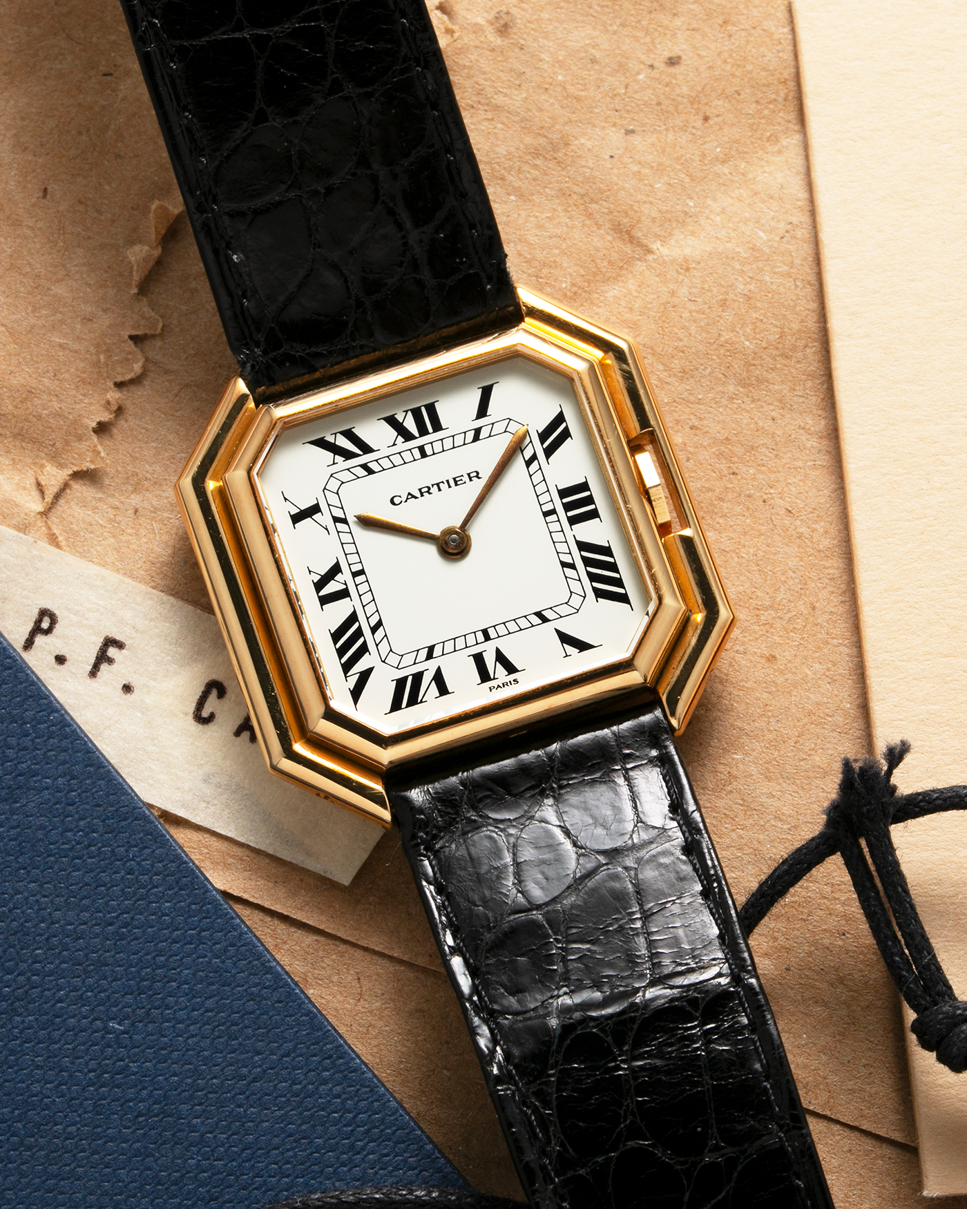 Brand: Cartier Year: 1970s Model: Ceinture ‘Jumbo’ Reference Number: AS03953 Material: 18-carat Yellow Gold Movement: Cartier Cal. 78.1. Manual-Winding Case Diameter: 31mm x 33mm Strap: Cartier Black Textured Leather Strap with Signed 18-carat Yellow Gold