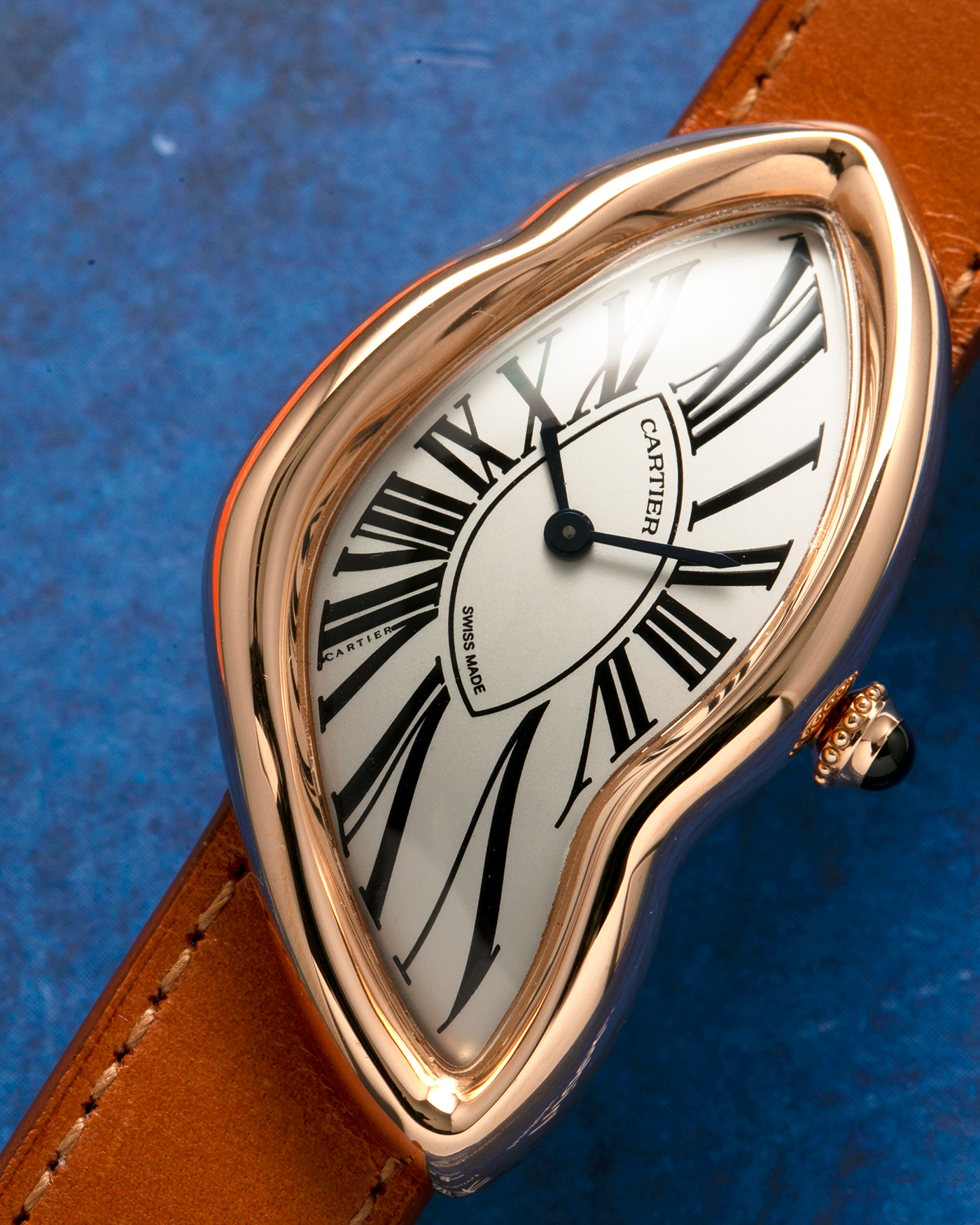 Brand: Cartier Year: 2022 Model: Crash Reference Number: WGCH0031, New Special Order Material: 18-carat Rose Gold Movement: Cartier Cal. 1917 MC, Manual-Winding Case Diameter: 42mm x 24mm (Asymmetrical Case) Strap: Cartier Tanned Brown Leather with Signed 18-carat Rose Gold ‘Crash’ Deployant Clasp