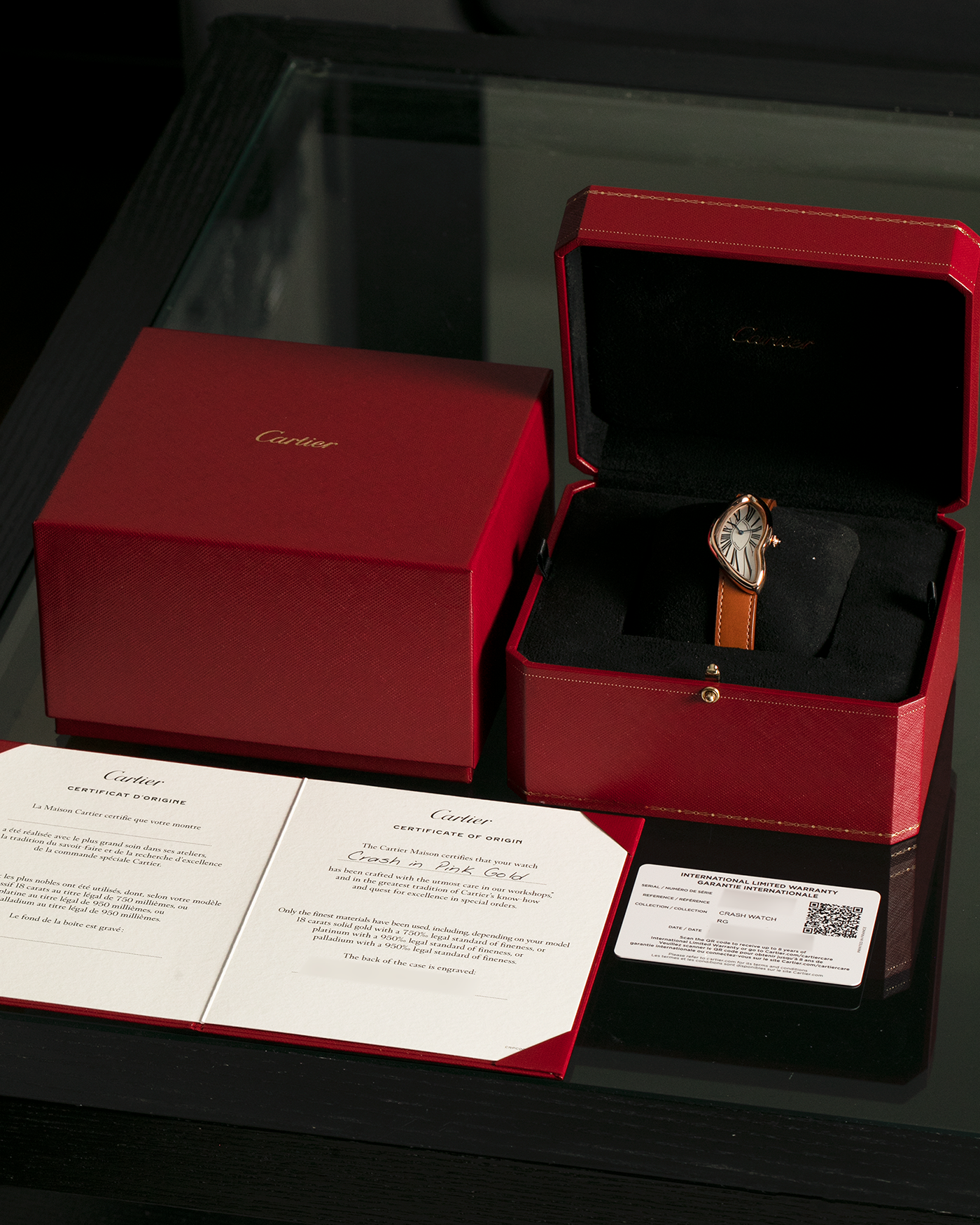 Brand: Cartier Year: 2022 Model: Crash Reference Number: WGCH0031, New Special Order Material: 18-carat Rose Gold Movement: Cartier Cal. 1917 MC, Manual-Winding Case Diameter: 42mm x 24mm (Asymmetrical Case) Strap: Cartier Tanned Brown Leather with Signed 18-carat Rose Gold ‘Crash’ Deployant Clasp