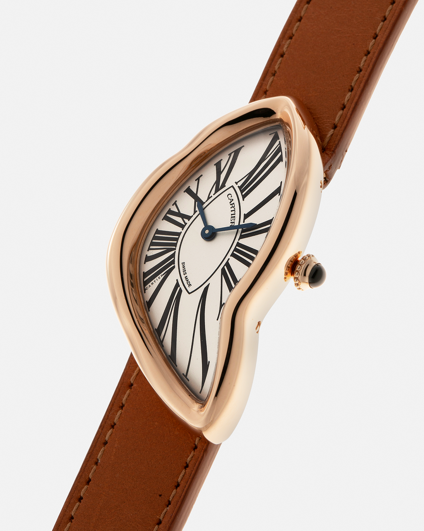 Brand: Cartier Year: 2022 Model: Crash Reference Number: WGCH0031, New Special Order Material: 18-carat Rose Gold Movement: Cartier Cal. 1917 MC, Manual-Winding Case Diameter: 42mm x 24mm (Asymmetrical Case) Strap: Cartier Tanned Brown Leather with Signed 18-carat Rose Gold ‘Crash’ Deployant Clasp
