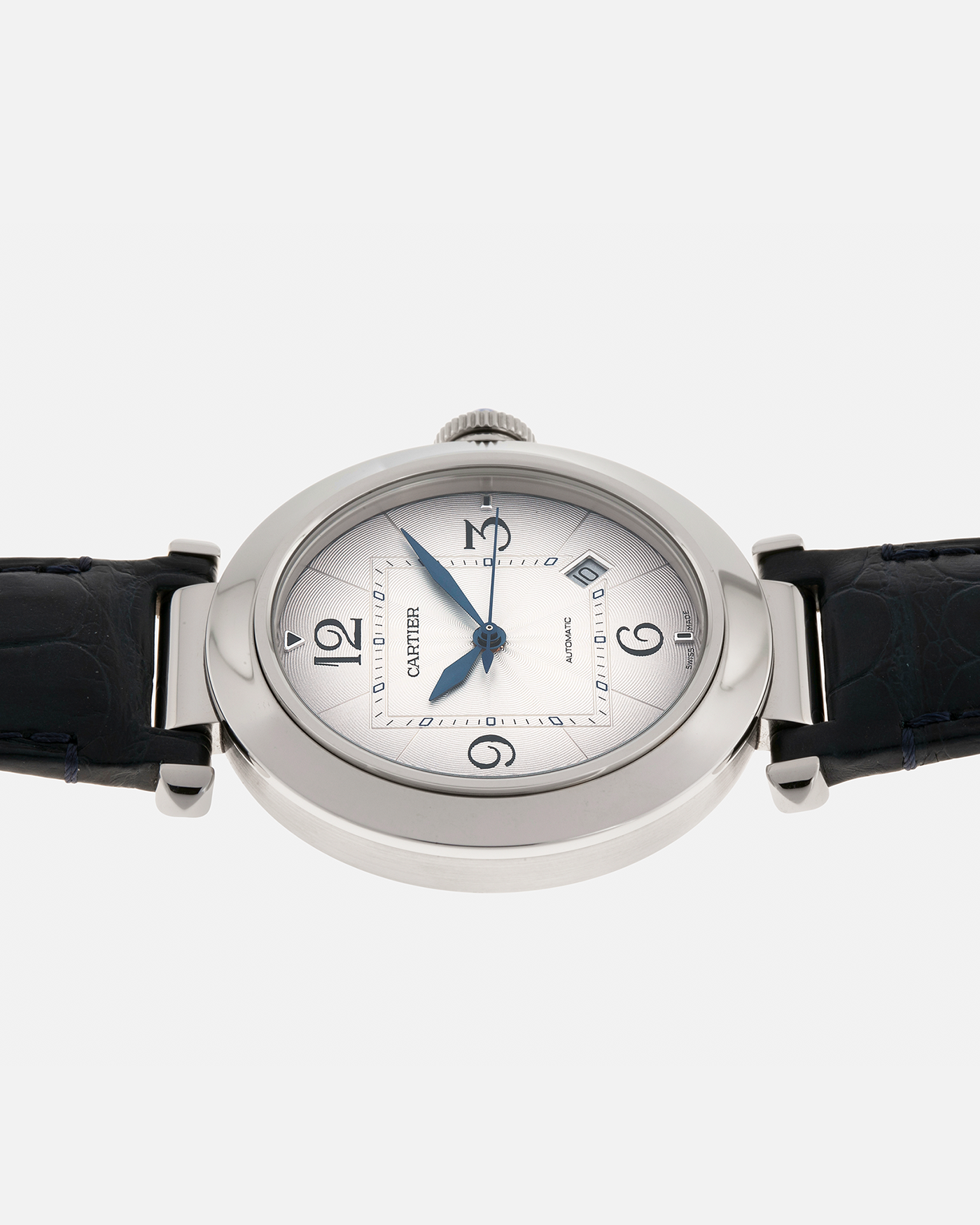 Brand: Cartier
Year: 2021
Model: Pasha 41
Reference Number: 4266, WSPA0010
Material: Stainless Steel
Movement: Cartier Cal. 1847, Self-Winding
Case Dimensions: 41mm x 9.55mm (Lug-to-Lug 47.5mm)
Lug Width: 20mm
Straps: Cartier Dark Blue Alligator Leather Strap with Signed Stainless Steel Deployant Clasp, extra Cartier Dark Grey Alligator Leather Strap