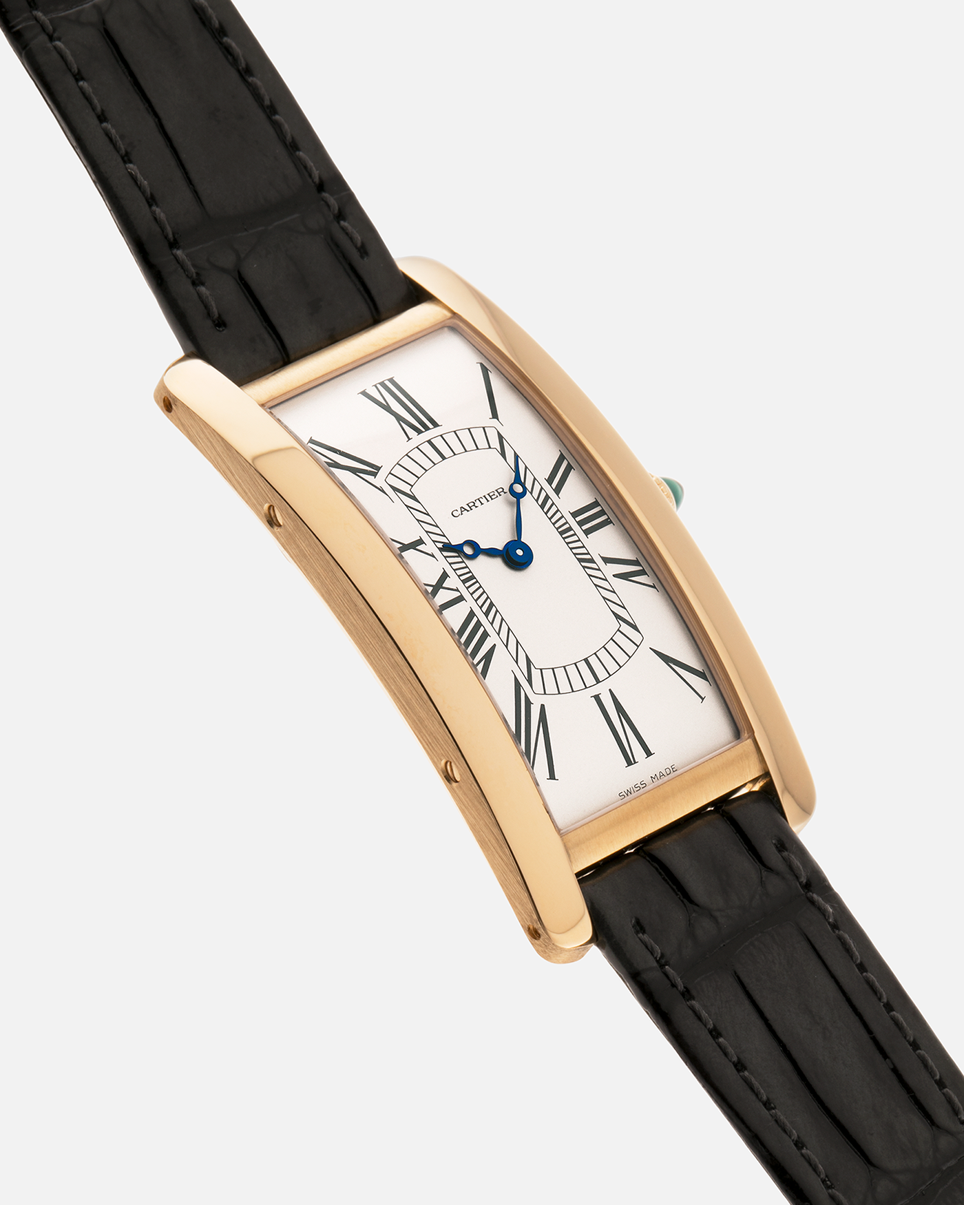 Brand: Cartier
Year: 2026
Model: Privé La Collection Tank Cintrée
Reference: WHTA0037
Material: 18k Yellow Gold
Movement: Cartier Cal. 1917 MC, Manual-Winding
Case Diameter: 46.3mm x 23 mm (6.95mm Thick)
Lug Width: 16mm
Strap: Cartier Grey Alligator Leather Strap with Cartier Signed 18k Yellow Gold Tang Buckle