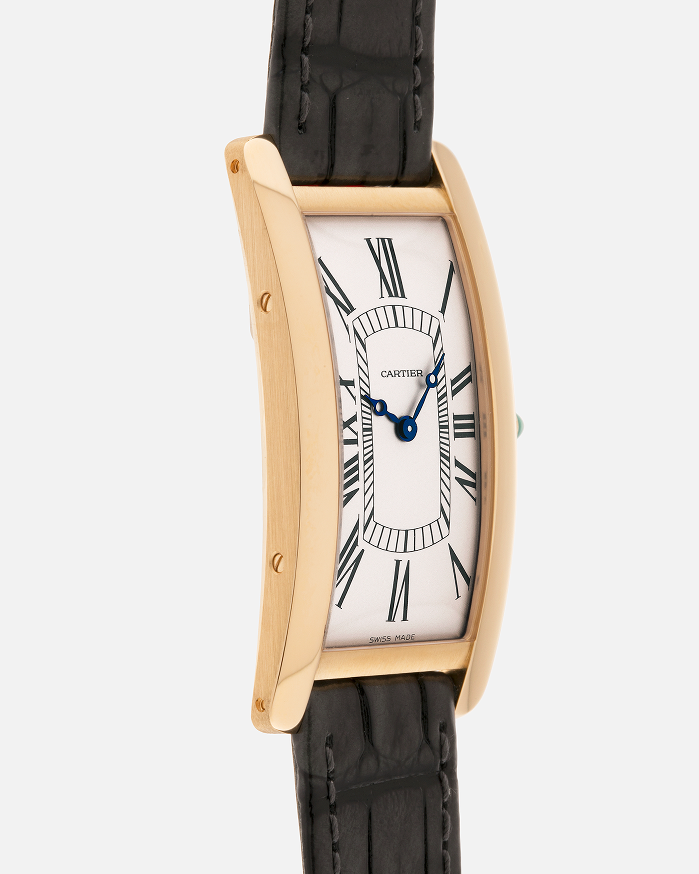 Brand: Cartier
Year: 2026
Model: Privé La Collection Tank Cintrée
Reference: WHTA0037
Material: 18k Yellow Gold
Movement: Cartier Cal. 1917 MC, Manual-Winding
Case Diameter: 46.3mm x 23 mm (6.95mm Thick)
Lug Width: 16mm
Strap: Cartier Grey Alligator Leather Strap with Cartier Signed 18k Yellow Gold Tang Buckle