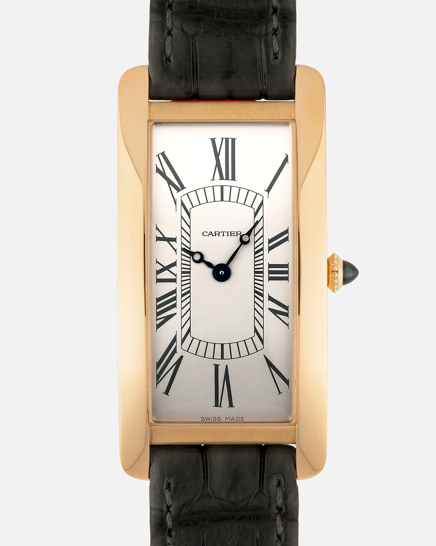 Brand: Cartier
Year: 2026
Model: Privé La Collection Tank Cintrée
Reference: WHTA0037
Material: 18k Yellow Gold
Movement: Cartier Cal. 1917 MC, Manual-Winding
Case Diameter: 46.3mm x 23 mm (6.95mm Thick)
Lug Width: 16mm
Strap: Cartier Grey Alligator Leather Strap with Cartier Signed 18k Yellow Gold Tang Buckle