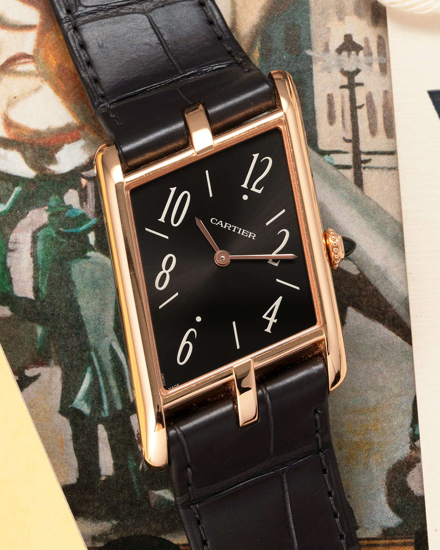 Brand: Cartier Year: 2022 Model: Privé Tank Asymétrique Reference: WGTA0043 Material: 18-carat Red Gold Movement: Cal. 1917MC, Manual-Winding Case Diameter: 47.15mm x 26.2mm x 6.38mm Strap: Cartier Grey Alligator Leather Strap with Signed 18-carat Red Gold Tang Buckle