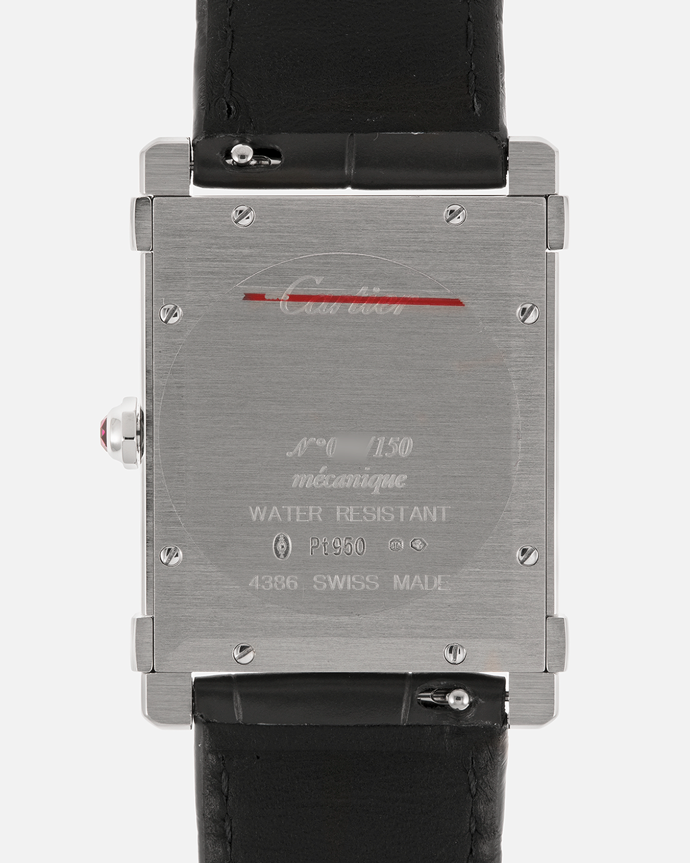 Brand: Cartier
Year: 2023
Model: Privé Tank Chinoise, Limited Edition of 150 Pieces in this Configuration
Reference Number: WGTA0074
Material: Platinum 950
Movement: Cartier Cal. 430 MC (Based on Piaget Cal. 430P), Manual-Winding
Case Dimensions: 39.5mm x 29mm x 8mm (Lug-to-Lug 40mm)
Lug Width: 21mm
Strap: Cartier Anthracite Grey Alligator Leather Strap with Signed Platinum 950 Tang Buckle