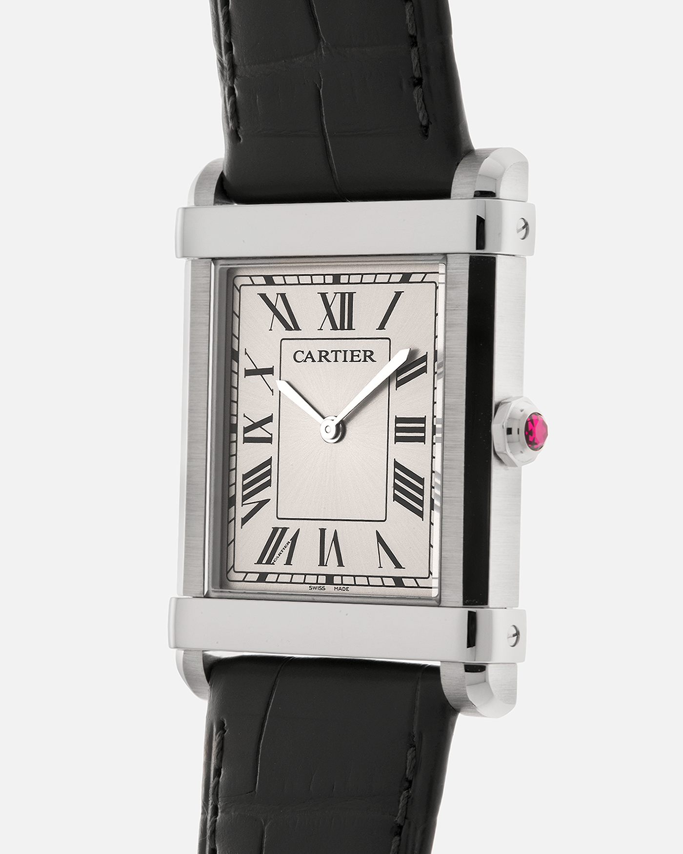Brand: Cartier
Year: 2023
Model: Privé Tank Chinoise, Limited Edition of 150 Pieces in this Configuration
Reference Number: WGTA0074
Material: Platinum 950
Movement: Cartier Cal. 430 MC (Based on Piaget Cal. 430P), Manual-Winding
Case Dimensions: 39.5mm x 29mm x 8mm (Lug-to-Lug 40mm)
Lug Width: 21mm
Strap: Cartier Anthracite Grey Alligator Leather Strap with Signed Platinum 950 Tang Buckle