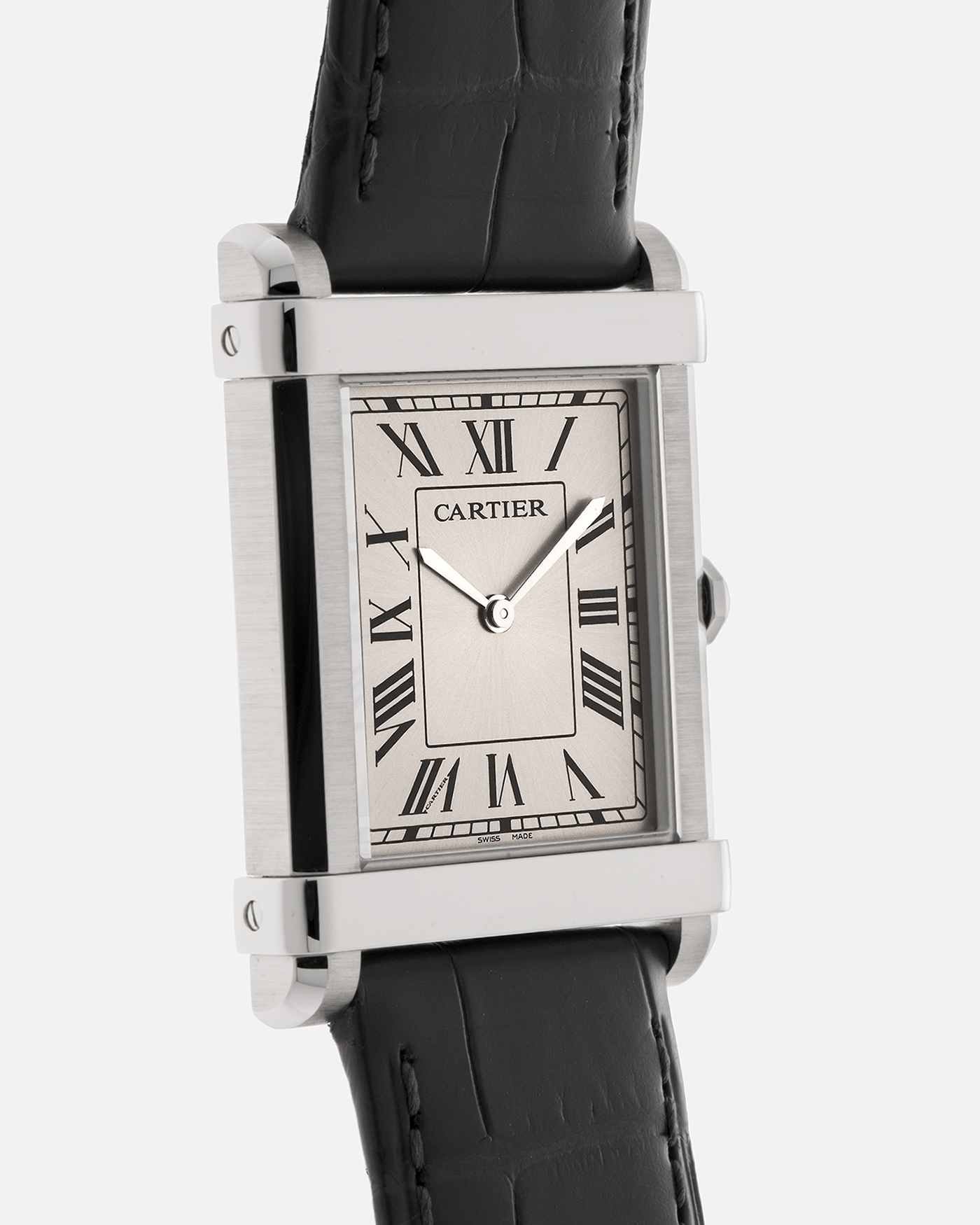 Brand: Cartier
Year: 2023
Model: Privé Tank Chinoise, Limited Edition of 150 Pieces in this Configuration
Reference Number: WGTA0074
Material: Platinum 950
Movement: Cartier Cal. 430 MC (Based on Piaget Cal. 430P), Manual-Winding
Case Dimensions: 39.5mm x 29mm x 8mm (Lug-to-Lug 40mm)
Lug Width: 21mm
Strap: Cartier Anthracite Grey Alligator Leather Strap with Signed Platinum 950 Tang Buckle