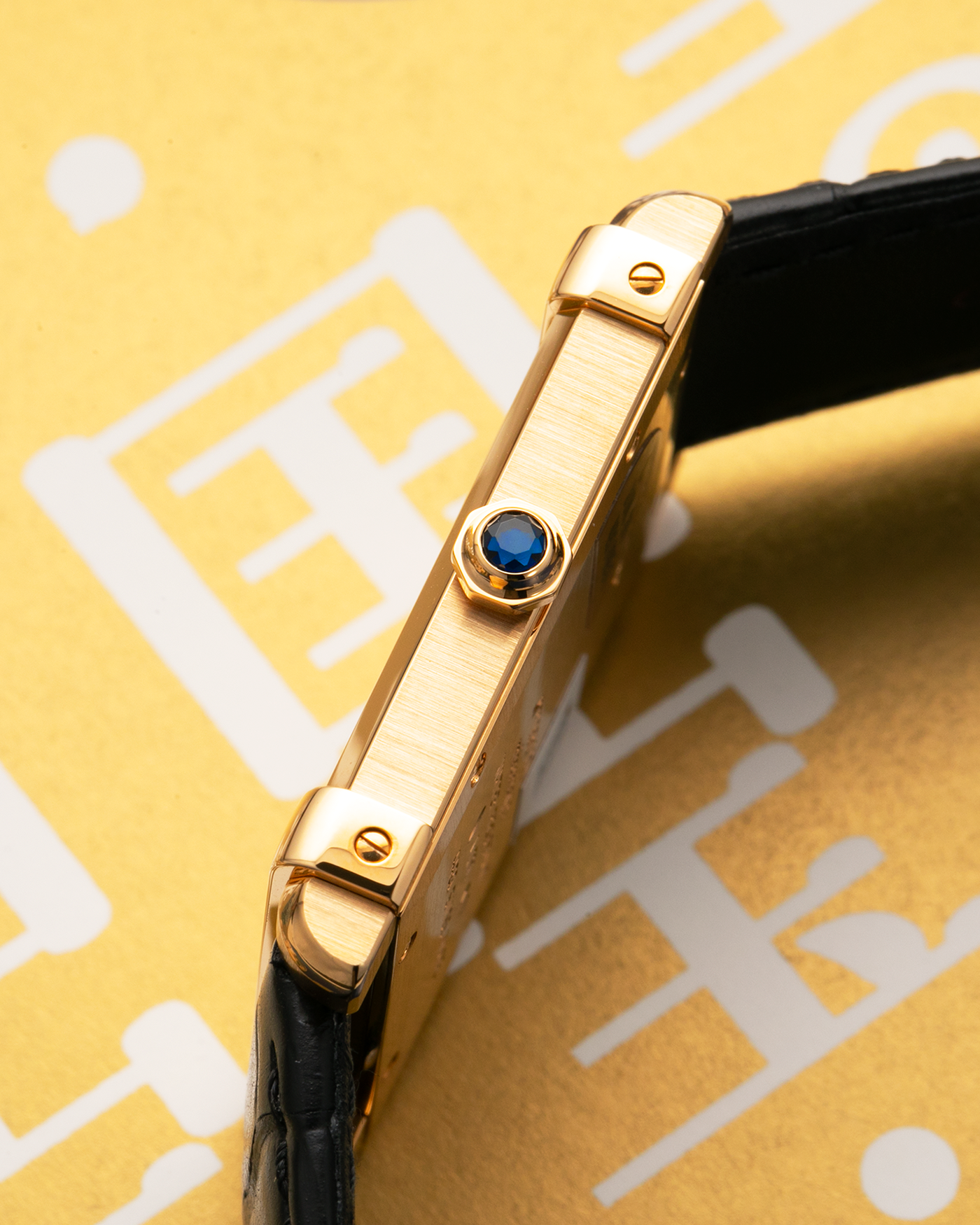 Brand: Cartier
Year: 2022
Model: Privé Tank Chinoise, Limited Edition of 150 Pieces in this Configuration
Reference Number: WGTA0088
Material: 18-carat Yellow Gold
Movement: Cartier Cal. 430 MC (Based on Piaget Cal. 430P), Manual-Winding
Case Dimensions: 39.5mm x 29mm x 8mm (Lug-to-Lug 40mm)
Lug Width: 21mm
Strap: Cartier Black Alligator Leather Strap with Signed 18-carat Yellow Gold Tang Buckle