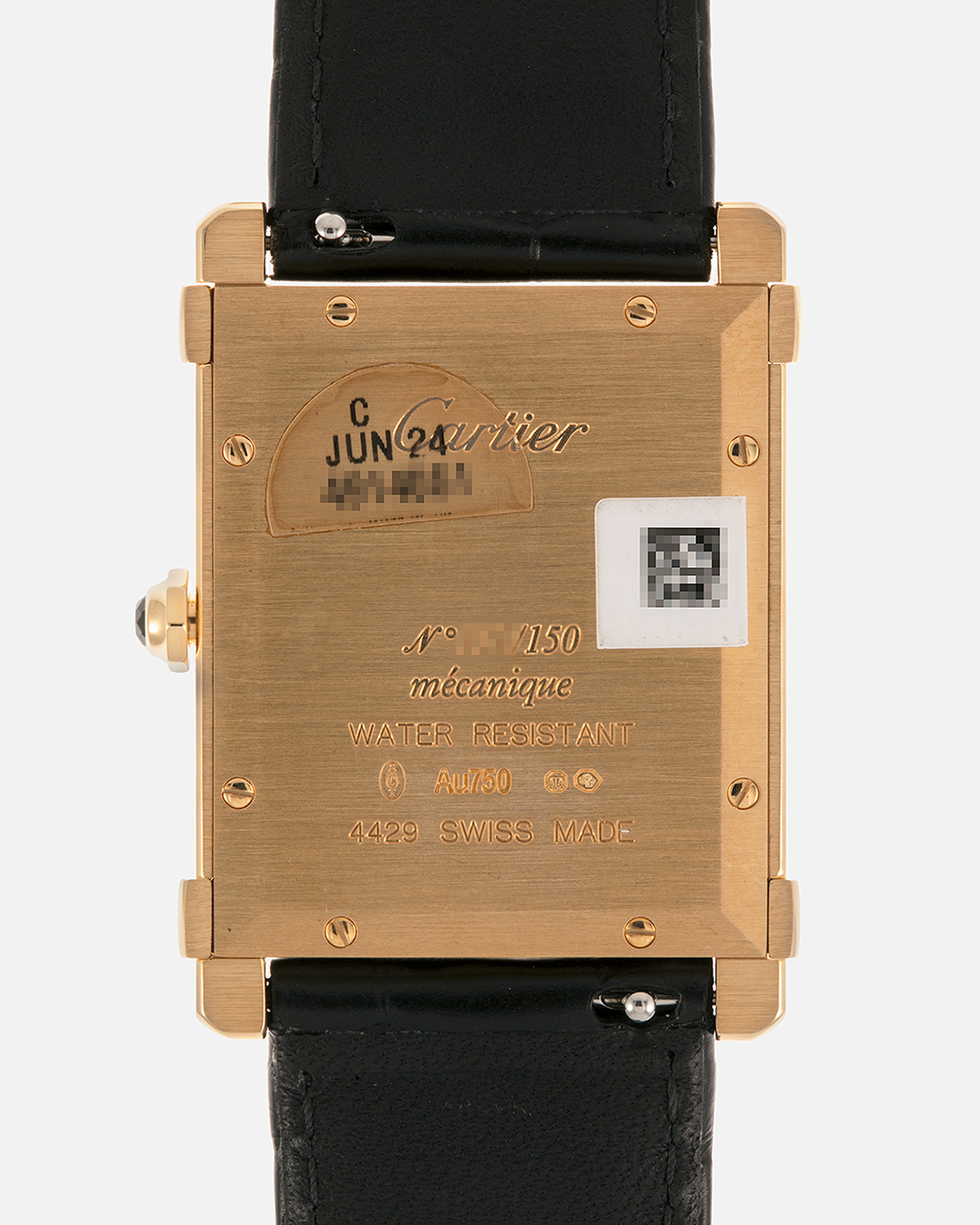 Brand: Cartier
Year: 2022
Model: Privé Tank Chinoise, Limited Edition of 150 Pieces in this Configuration
Reference Number: WGTA0088
Material: 18-carat Yellow Gold
Movement: Cartier Cal. 430 MC (Based on Piaget Cal. 430P), Manual-Winding
Case Dimensions: 39.5mm x 29mm x 8mm (Lug-to-Lug 40mm)
Lug Width: 21mm
Strap: Cartier Black Alligator Leather Strap with Signed 18-carat Yellow Gold Tang Buckle