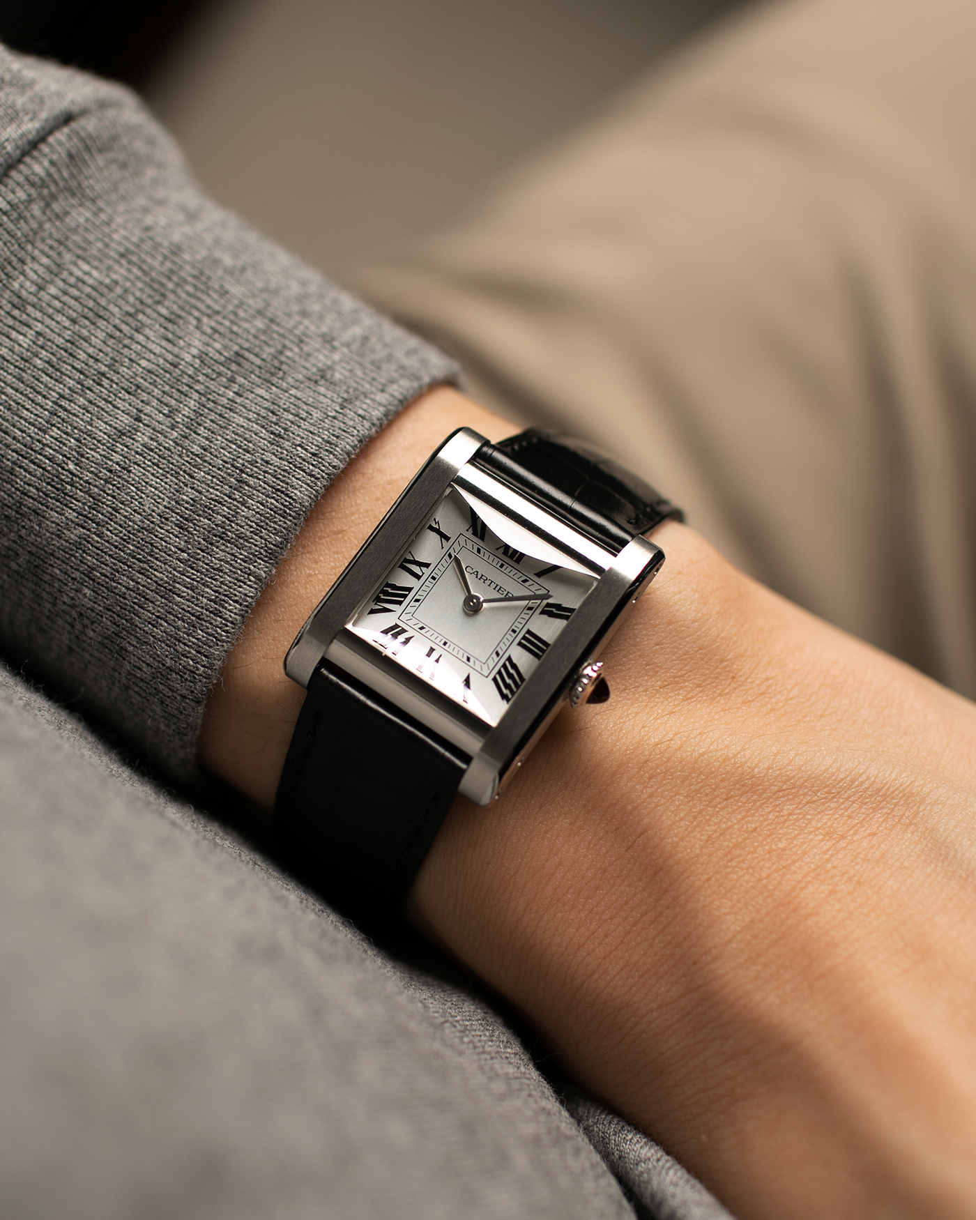Brand: Cartier Year: 2023 Model: Privé Tank Normale, Limited to 200 Pieces in this Combination Reference Number: CRWGTA0109 Material: Platinum 950 Movement: Cartier Cal. 070 MC, Manual-Winding Case Dimensions: 32.6mm x 25.7mm Lug Width: 19mm Strap: Cartier Black Alligator Leather Strap with Signed Platinum 950 Tang Buckle