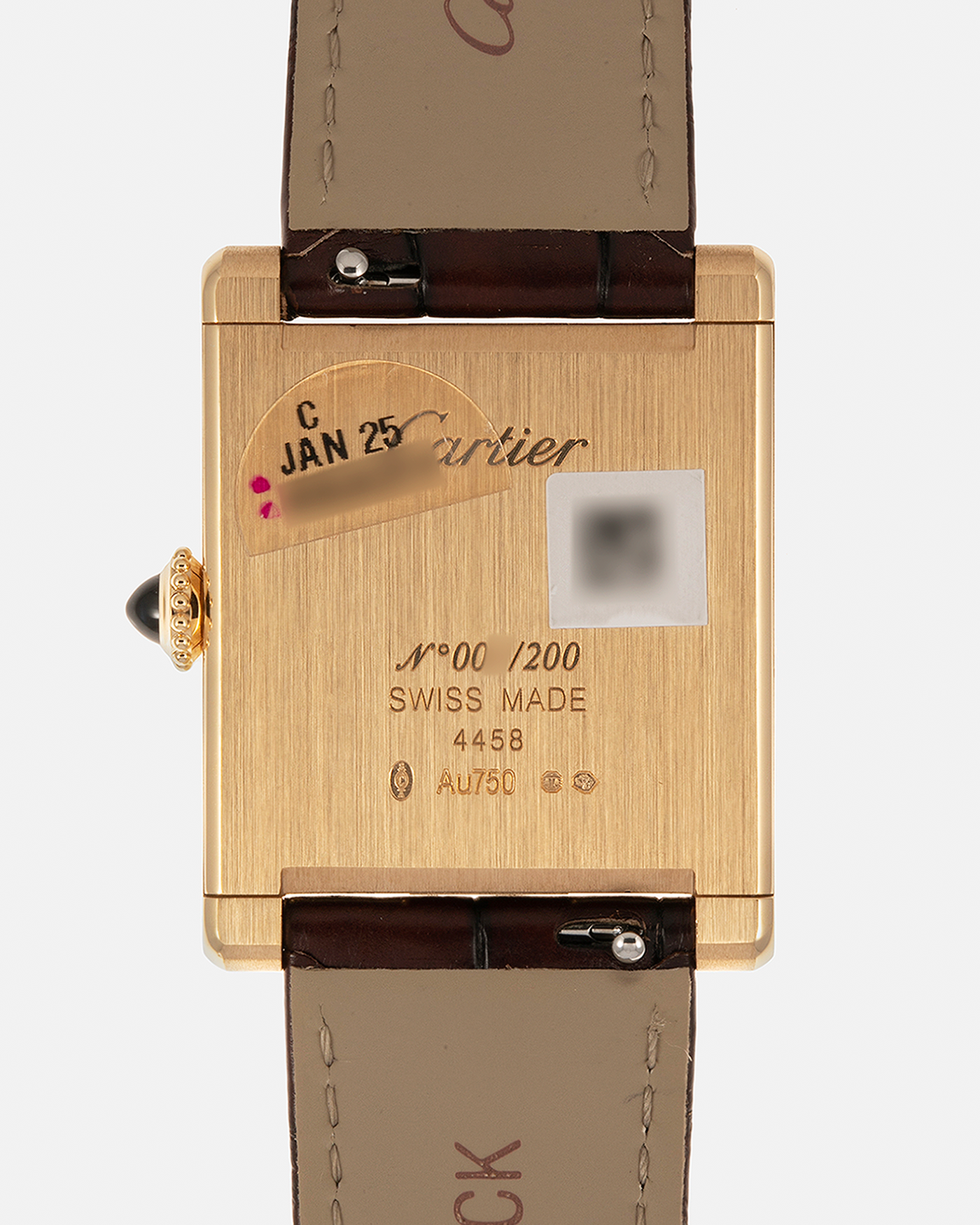 Brand: Cartier
Year: 2024
Model: Privé Tank Normale, Limited to 200 Pieces in this Combination
Reference Number: CRWGTA0108
Material: 18-carat Yellow Gold
Movement: Cartier Cal. 070 MC, Manual-Winding
Case Dimensions: 32.6mm (Lug-to-Lug) x 25.7mm
Lug Width: 19mm
Strap: Cartier Brown Alligator Leather Strap with Signed 18-carat Yellow Gold Tang Buckle