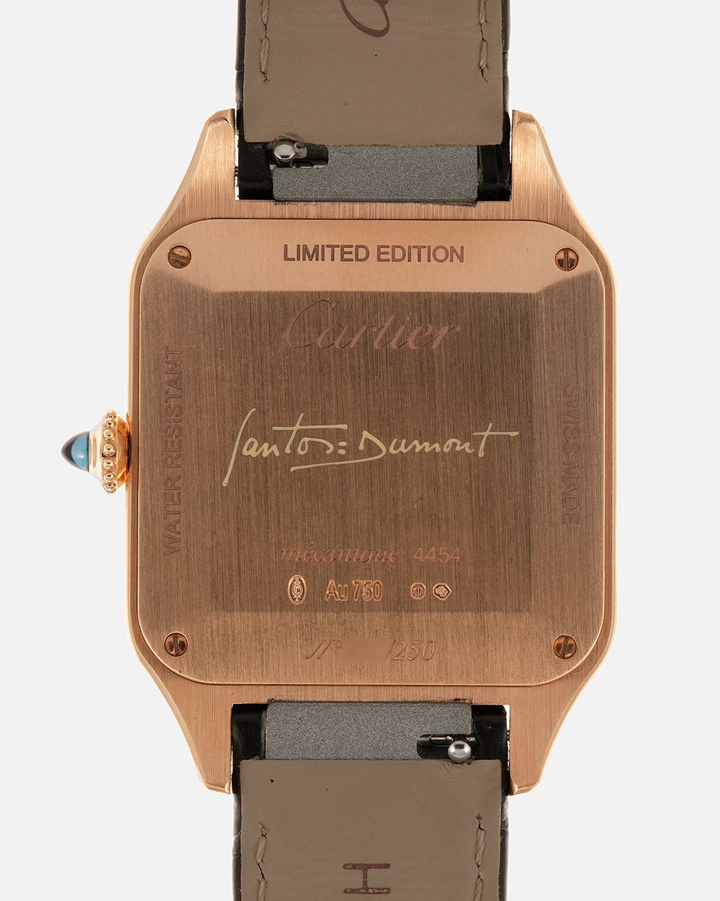 Brand: Cartier Year: 2023 Model: Santos-Dumont Lacquered “Large” Reference: WGSA0054 Material: 18-carat Rose Gold, Beige Lacquer Movement: Cartier Cal. 430 MC, Manual-Winding Case Dimensions: 43.5mm (Including Lugs) x 31.4mm x 7.3mm Strap: Cartier Olive Green Alligator Leather Strap with Signed 18-carat Rose Gold Tang Buckle