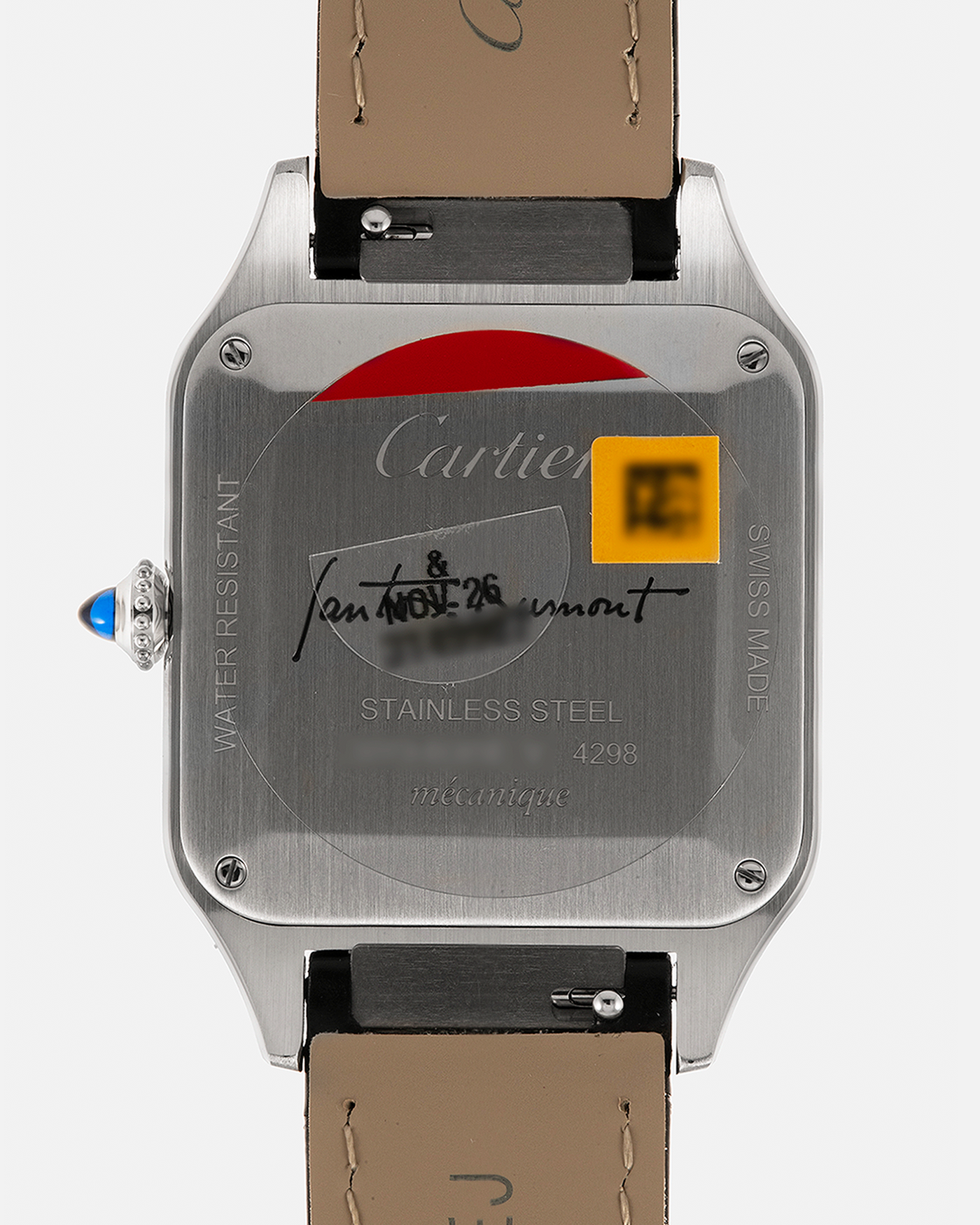 Brand: Cartier
Year: 2025
Model: Santos-Dumont Large ‘Lacquered’
Reference: CRWSSA0046
Material: Stainless Steel, Black Lacquer
Movement: Cartier Cal. 430 MC, Manual-Winding
Case Dimensions: 43.5mm (Including Lugs) x 31.4mm
Strap: Cartier Black Alligator Leather Strap with Signed Stainless Steel Tang Buckle