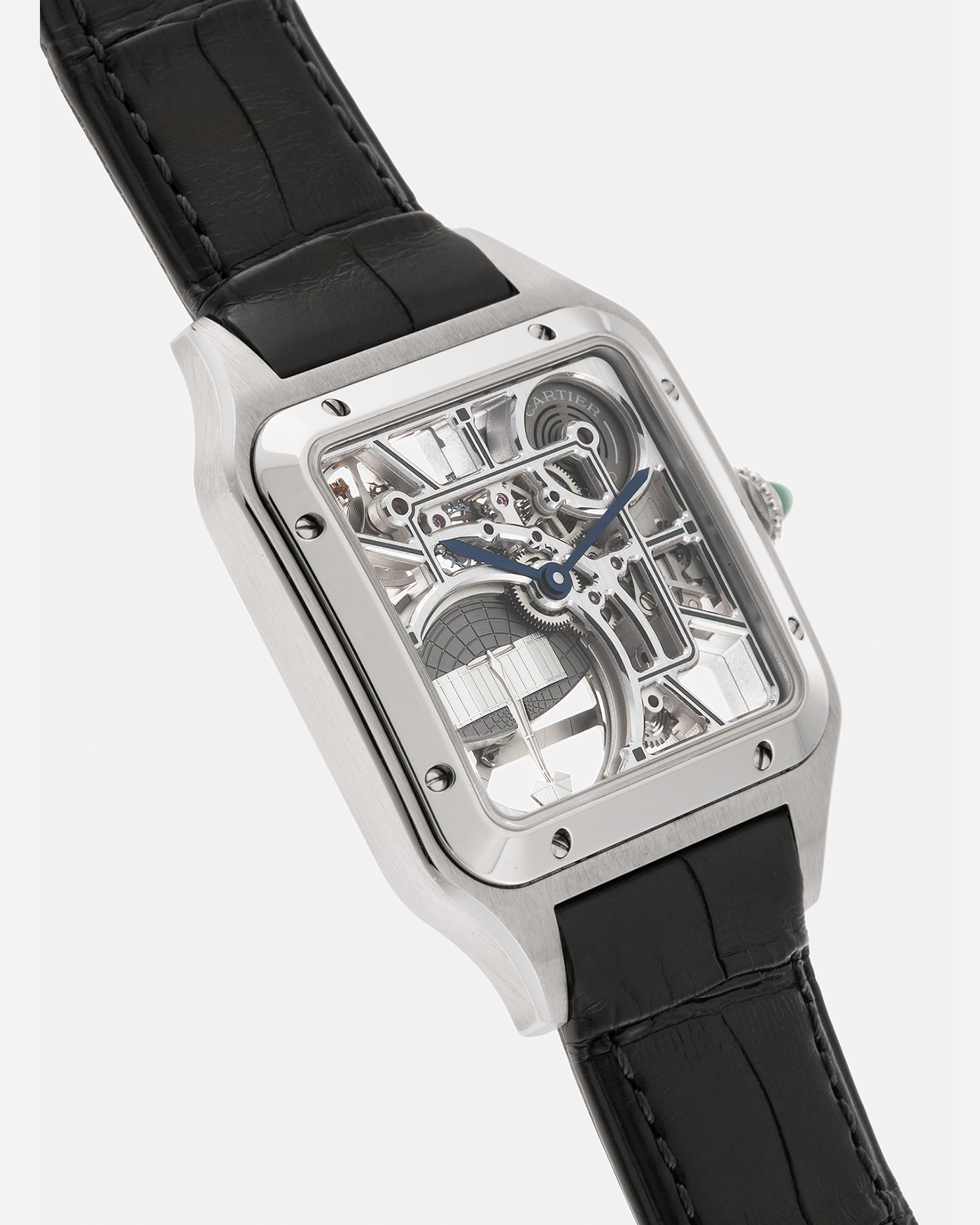 Brand: Cartier
Year: 2023
Model: Santos Dumont Skeleton Micro-Rotor
Reference: CRWHSA0032
Material: Stainless Steel
Movement: Cartier Cal. 9629 MC, Self-Winding Micro-Rotor
Case Dimensions: 31.4mm x 43.5mm (Including Lugs)
Strap: Cartier Dark Navy Alligator Leather Strap with Signed Stainless Steel Tang Buckle