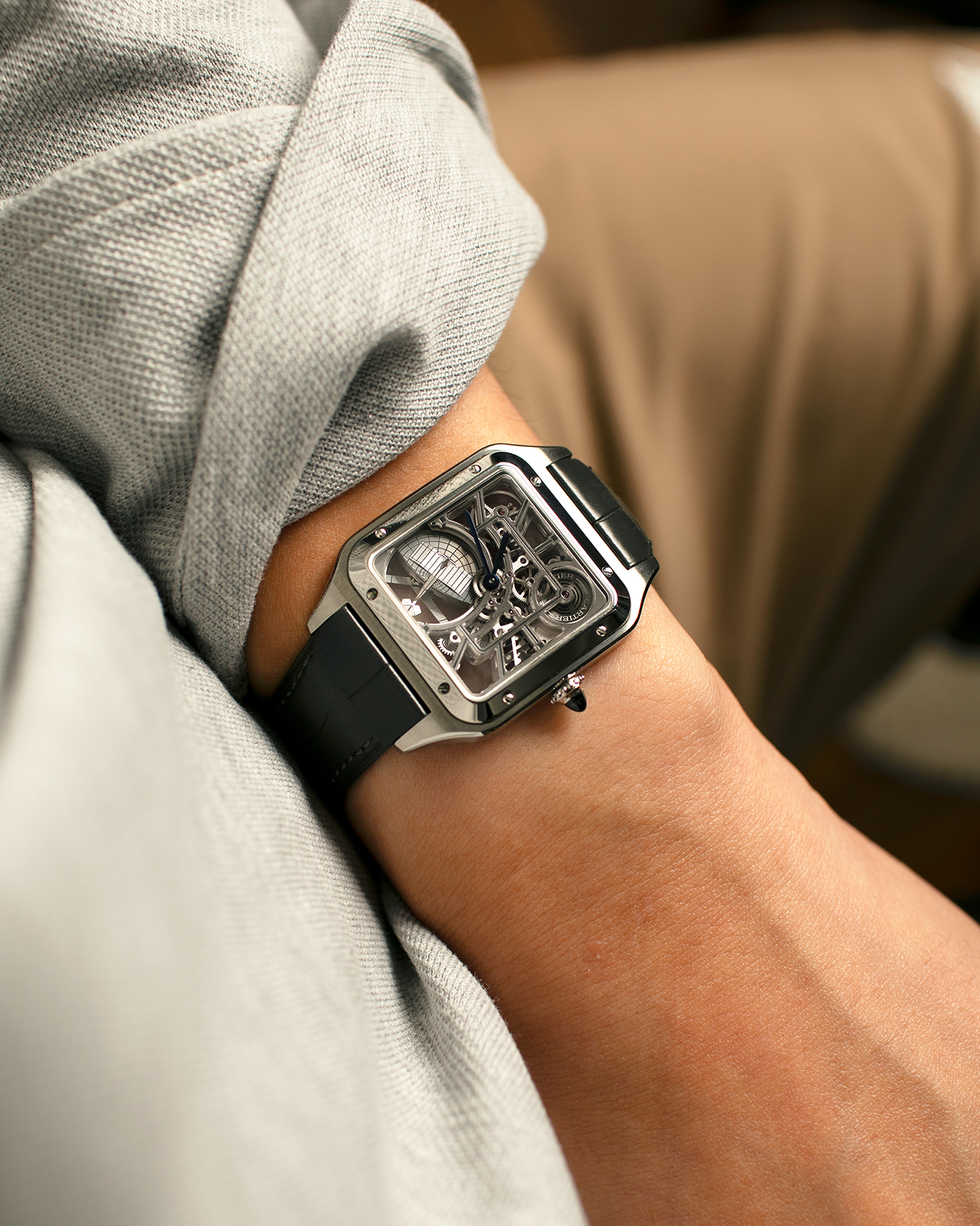 Brand: Cartier
Year: 2023
Model: Santos Dumont Skeleton Micro-Rotor
Reference: CRWHSA0032
Material: Stainless Steel
Movement: Cartier Cal. 9629 MC, Self-Winding Micro-Rotor
Case Dimensions: 31.4mm x 43.5mm (Including Lugs)
Strap: Cartier Dark Navy Alligator Leather Strap with Signed Stainless Steel Tang Buckle