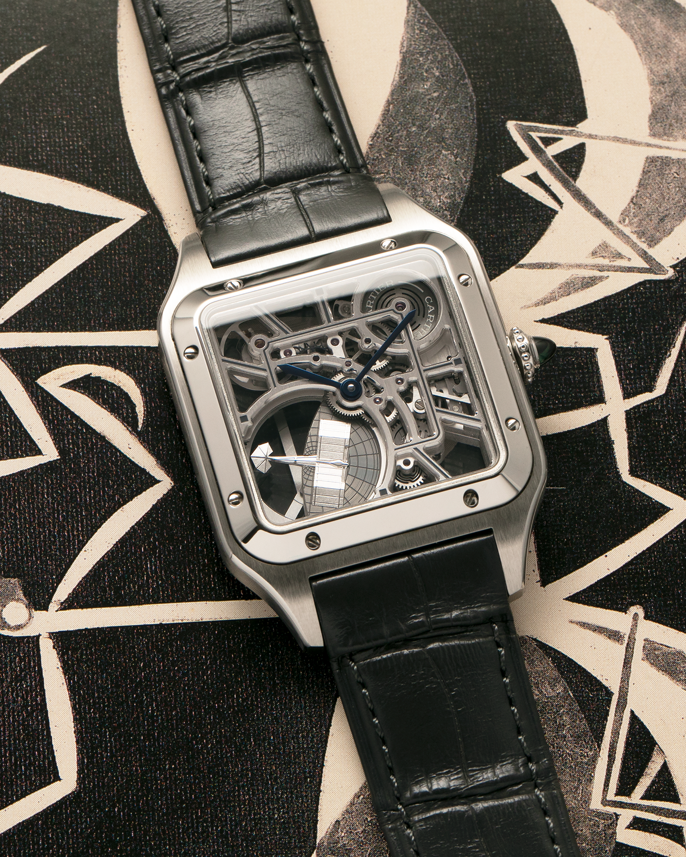 Brand: Cartier
Year: 2023
Model: Santos Dumont Skeleton Micro-Rotor
Reference: CRWHSA0032
Material: Stainless Steel
Movement: Cartier Cal. 9629 MC, Self-Winding Micro-Rotor
Case Dimensions: 31.4mm x 43.5mm (Including Lugs)
Strap: Cartier Dark Navy Alligator Leather Strap with Signed Stainless Steel Tang Buckle
