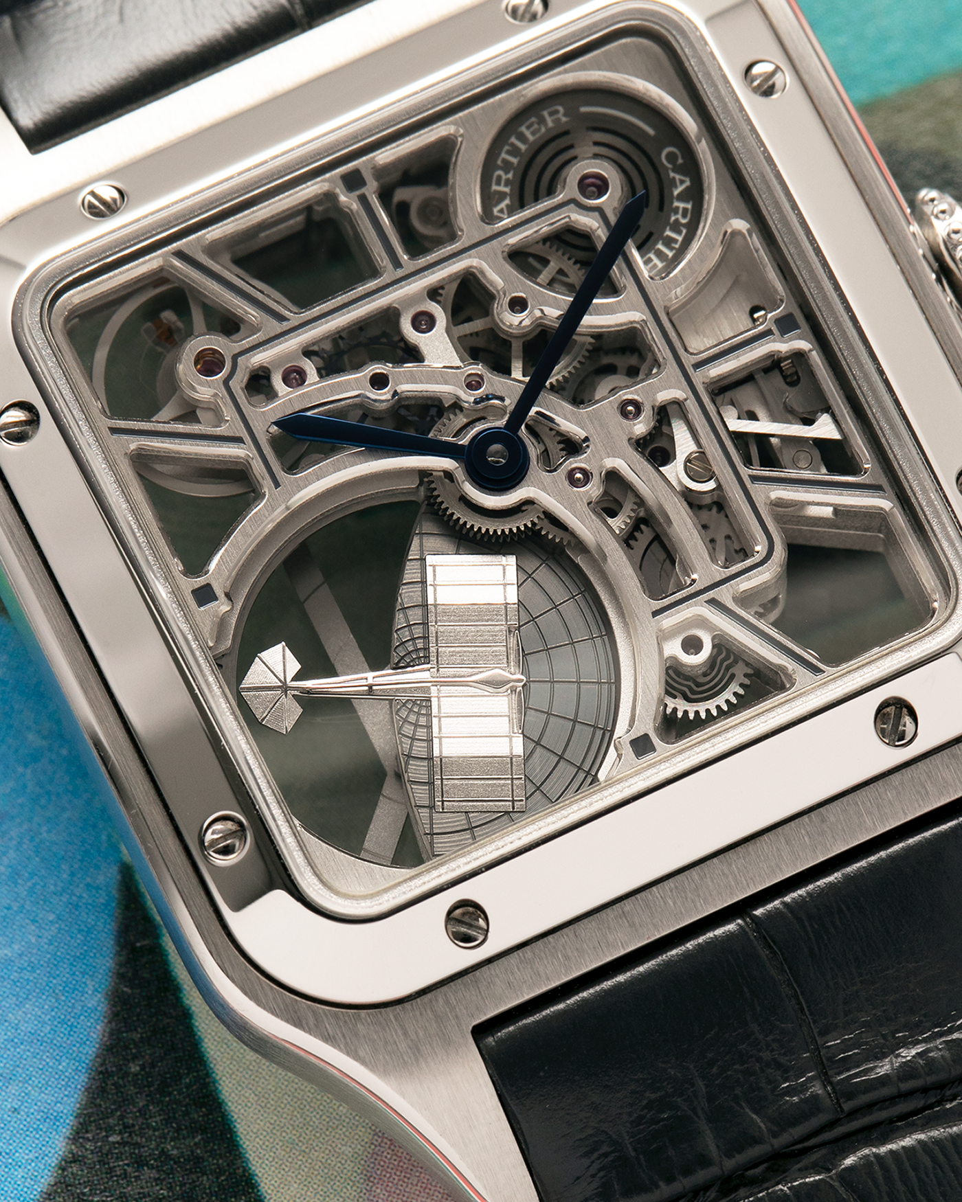 Brand: Cartier
Year: 2023
Model: Santos Dumont Skeleton Micro-Rotor
Reference: CRWHSA0032
Material: Stainless Steel
Movement: Cartier Cal. 9629 MC, Self-Winding Micro-Rotor
Case Dimensions: 31.4mm x 43.5mm (Including Lugs)
Strap: Cartier Dark Navy Alligator Leather Strap with Signed Stainless Steel Tang Buckle